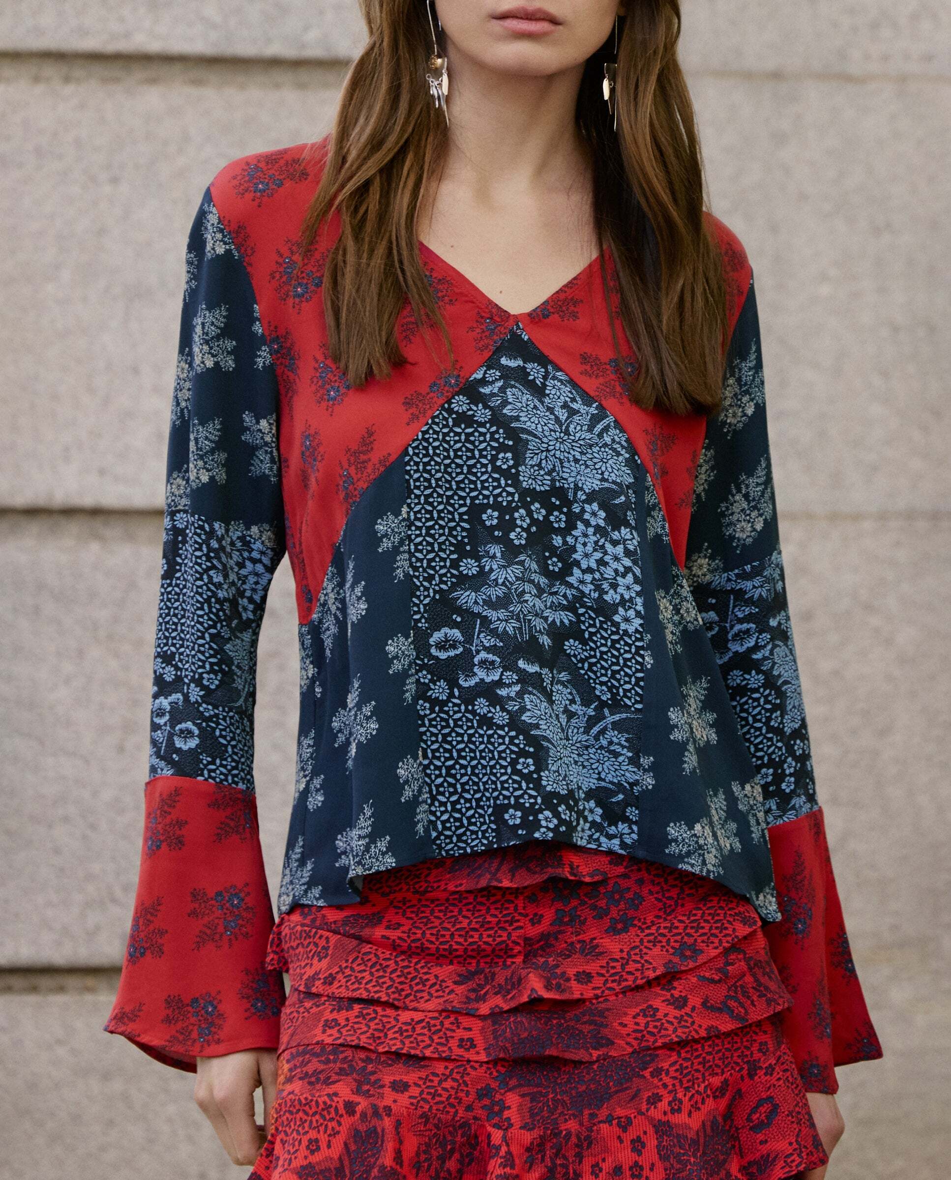 Blusa de mujer fluida estampado patchwork - Pepe Jeans - Azul Azul-1