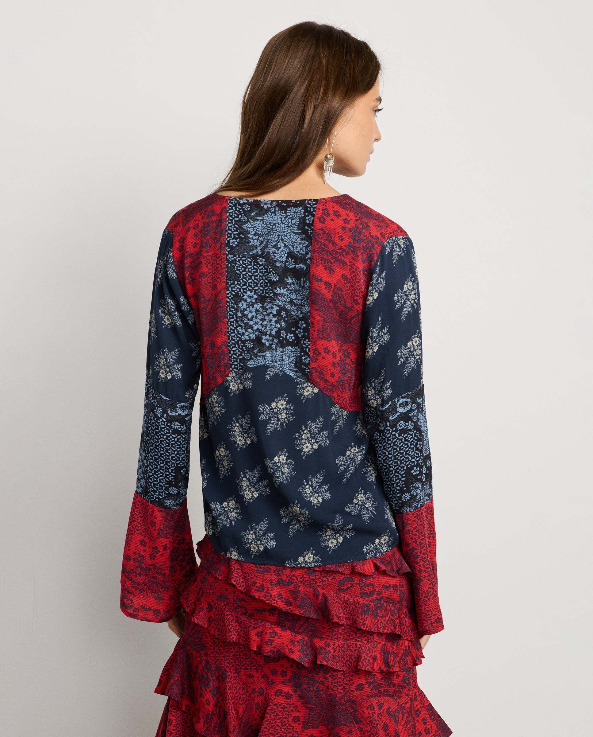 Blusa de mujer fluida estampado patchwork - Pepe Jeans - Azul Azul-3