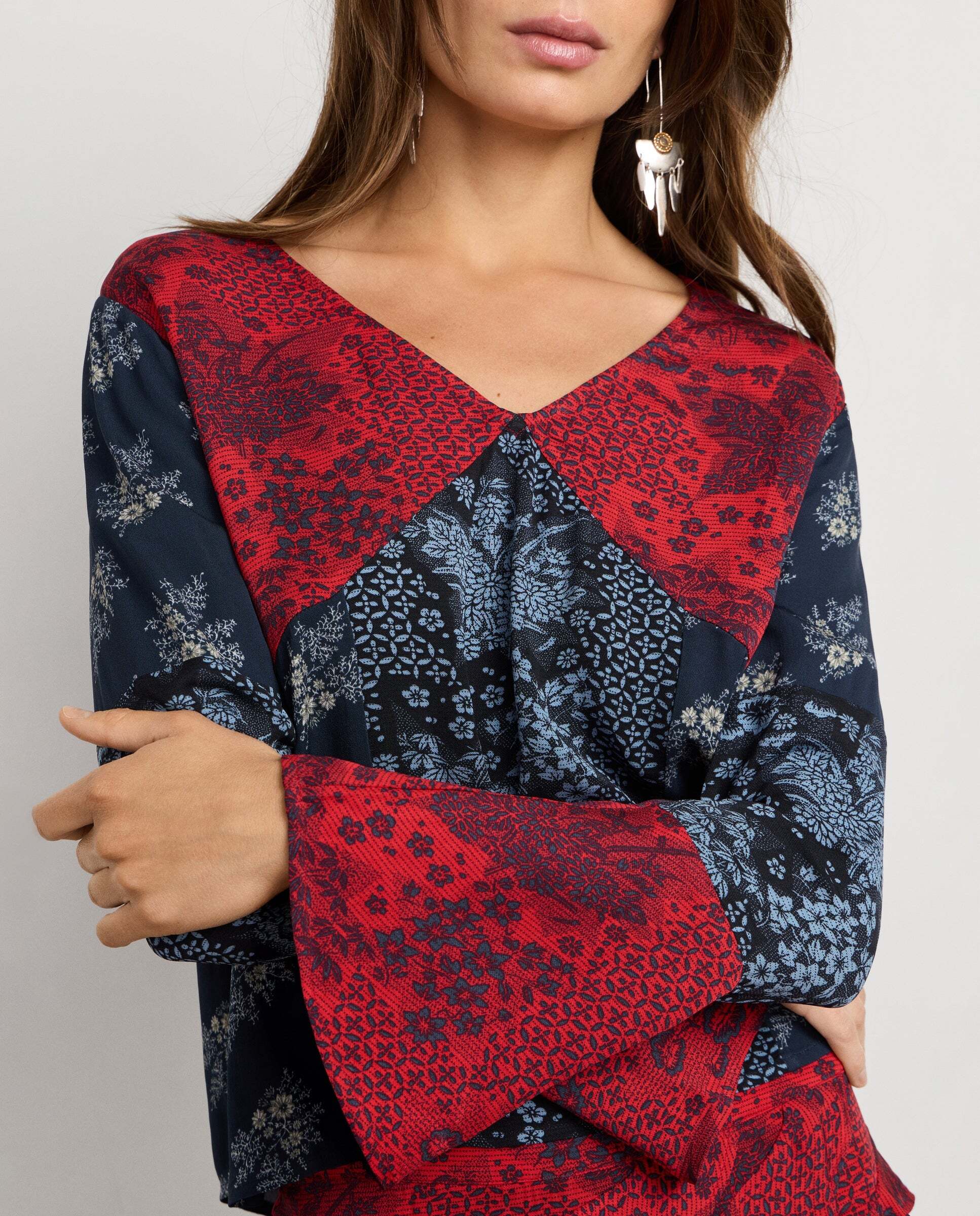 Blusa de mujer fluida estampado patchwork - Pepe Jeans - Azul Azul-4