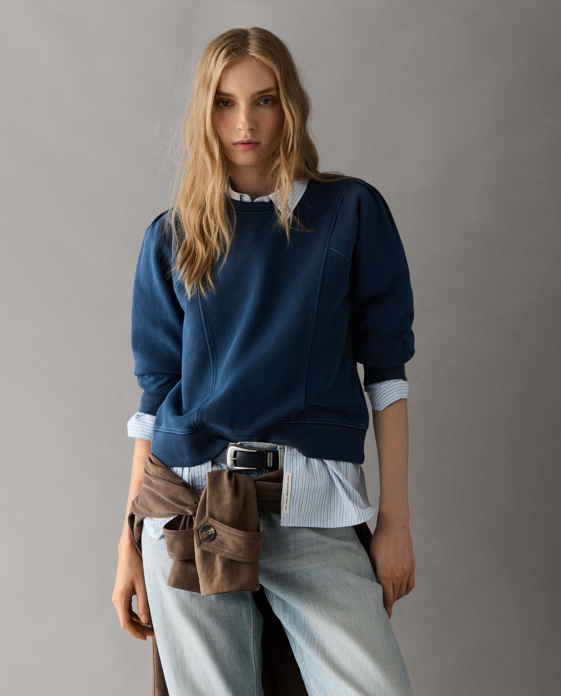 Sudadera de mujer cuello redondo con costuras decorativas - Pepe Jeans - Azul oscuro Azul oscuro-1