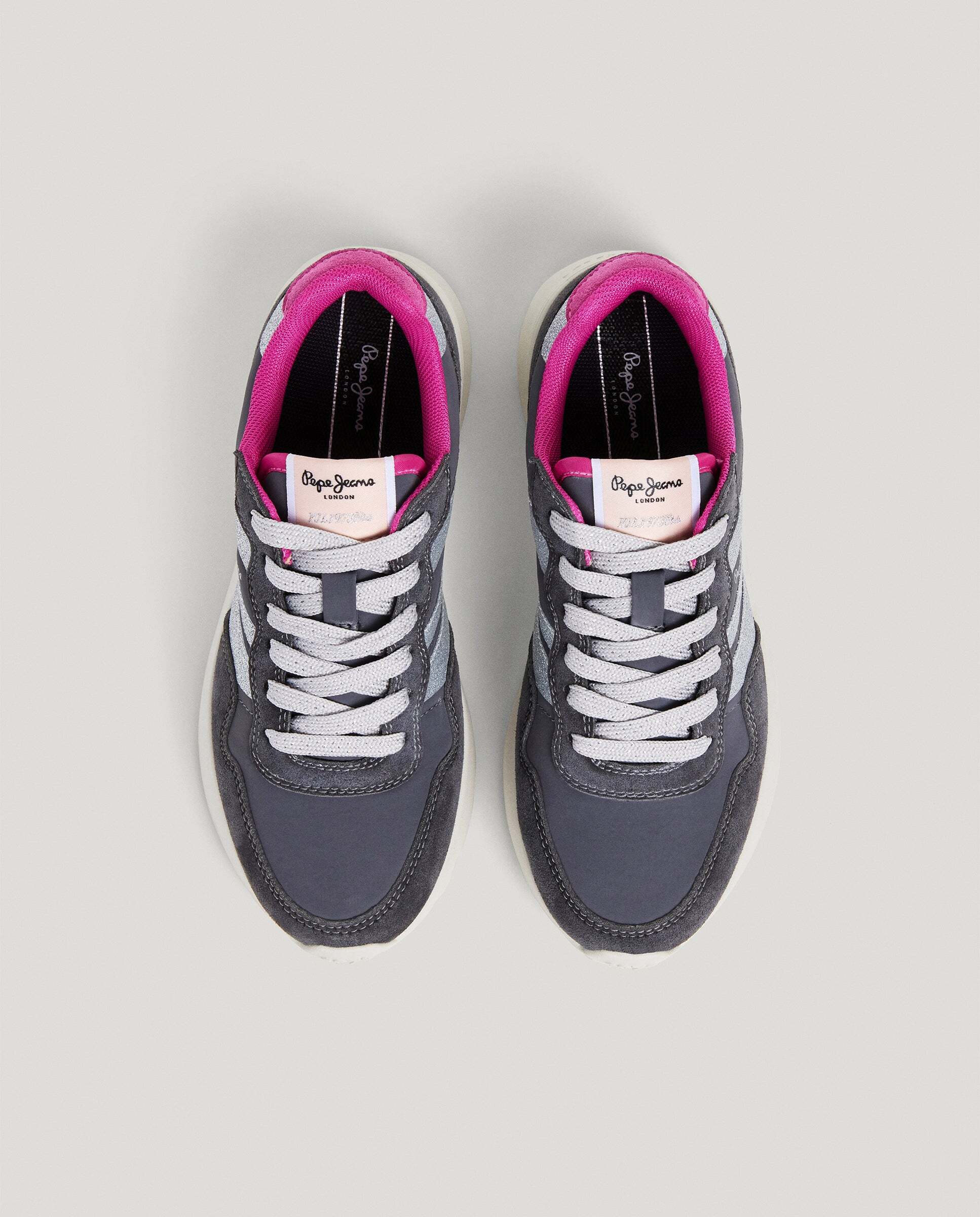Zapatillas de niña combinadas detalles glitter - Pepe Jeans - Gris oscuro Gris oscuro-2