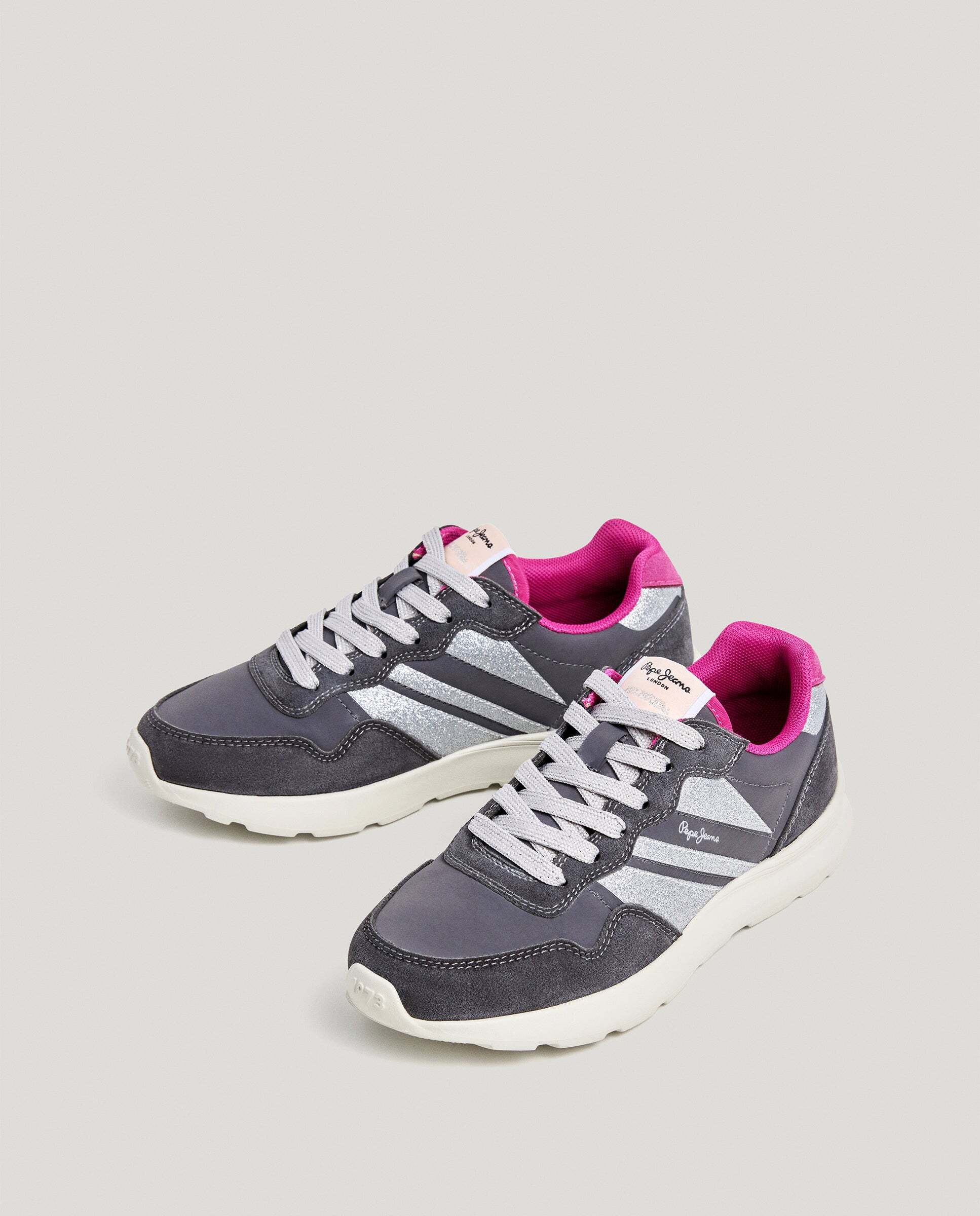 Zapatillas de niña combinadas detalles glitter - Pepe Jeans - Gris oscuro Gris oscuro-3