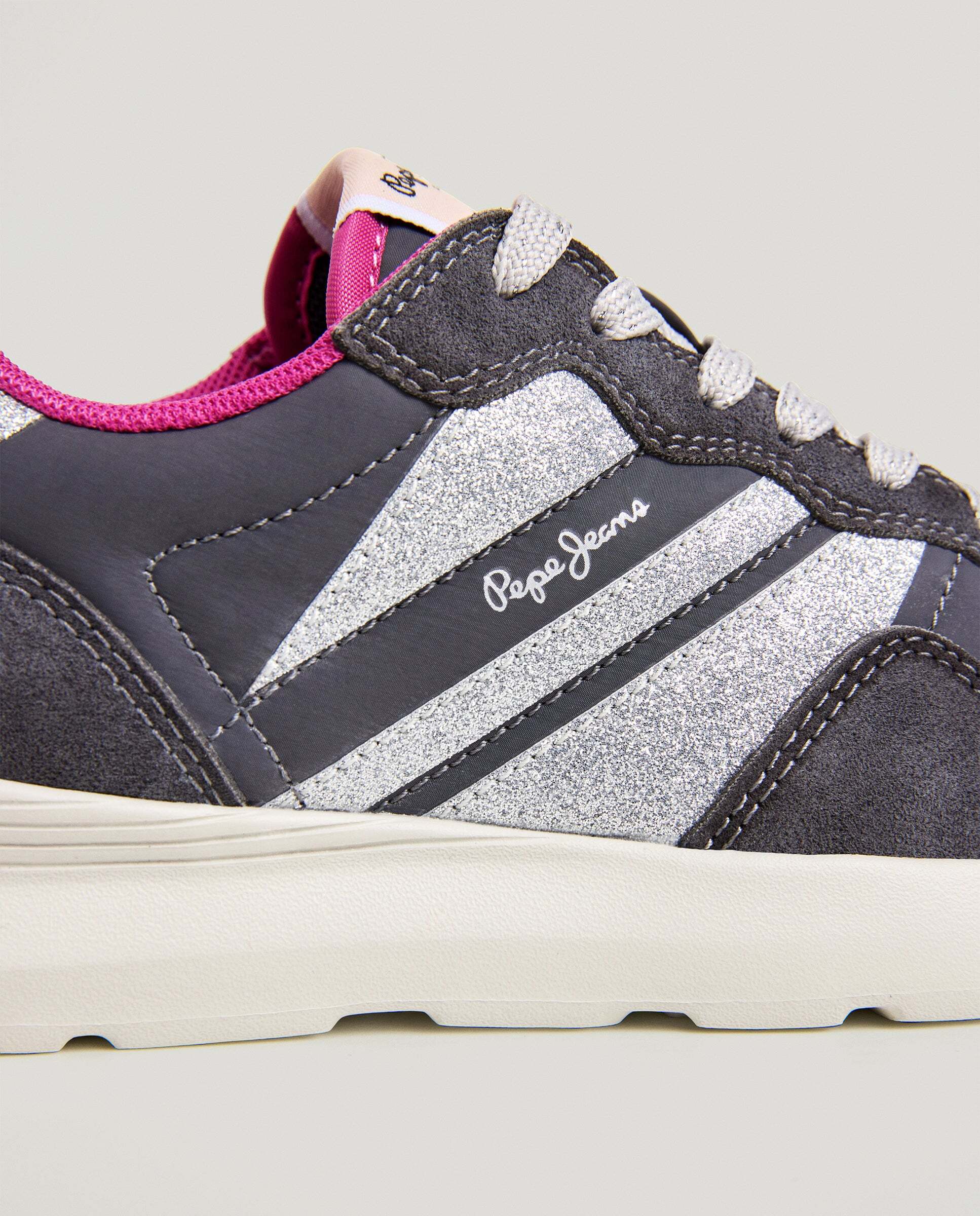 Zapatillas de niña combinadas detalles glitter - Pepe Jeans - Gris oscuro Gris oscuro-5