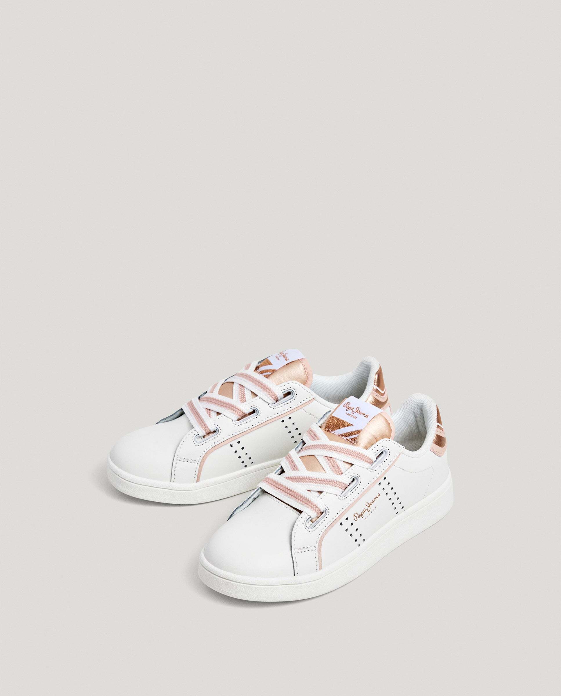 Zapatillas de niña clásicas microperforadas de piel - Pepe Jeans - Blanco Blanco-3