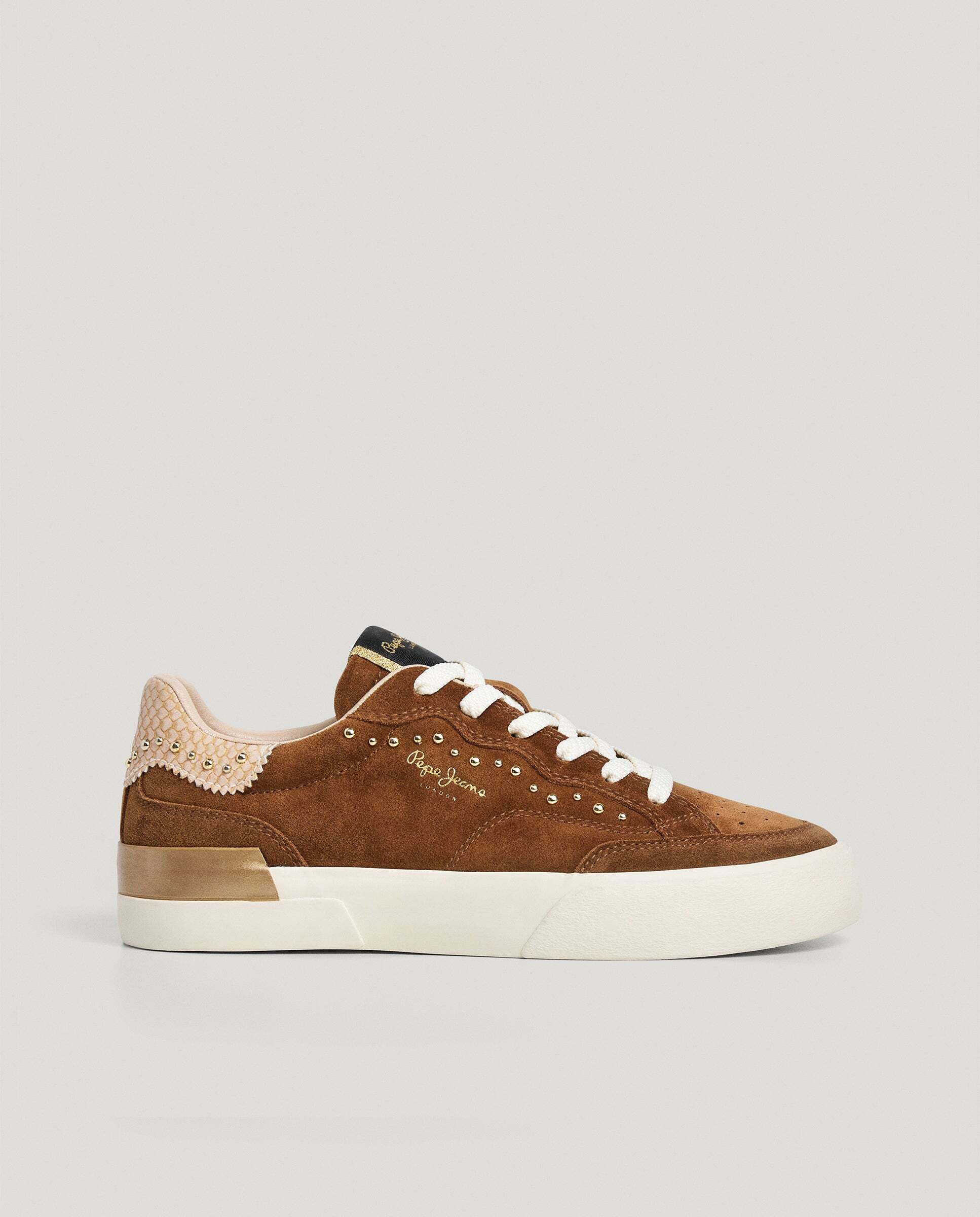 Zapatillas de mujer de ante con tachuelas - Pepe Jeans - Marrón Marrón-1