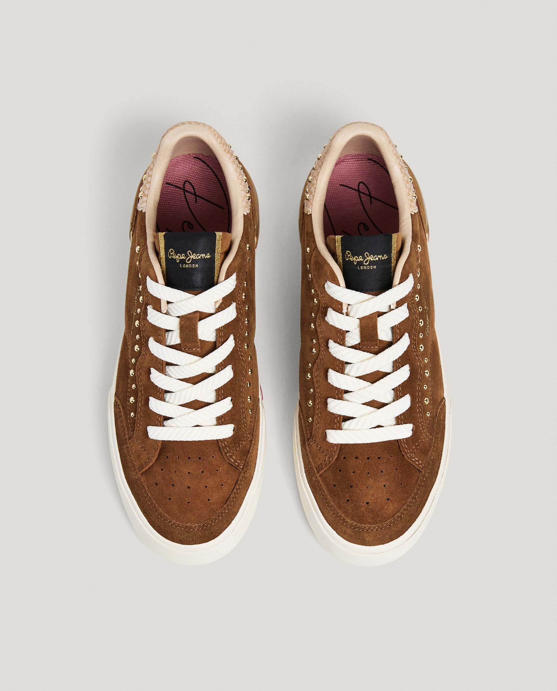 Zapatillas de mujer de ante con tachuelas - Pepe Jeans - Marrón Marrón-3