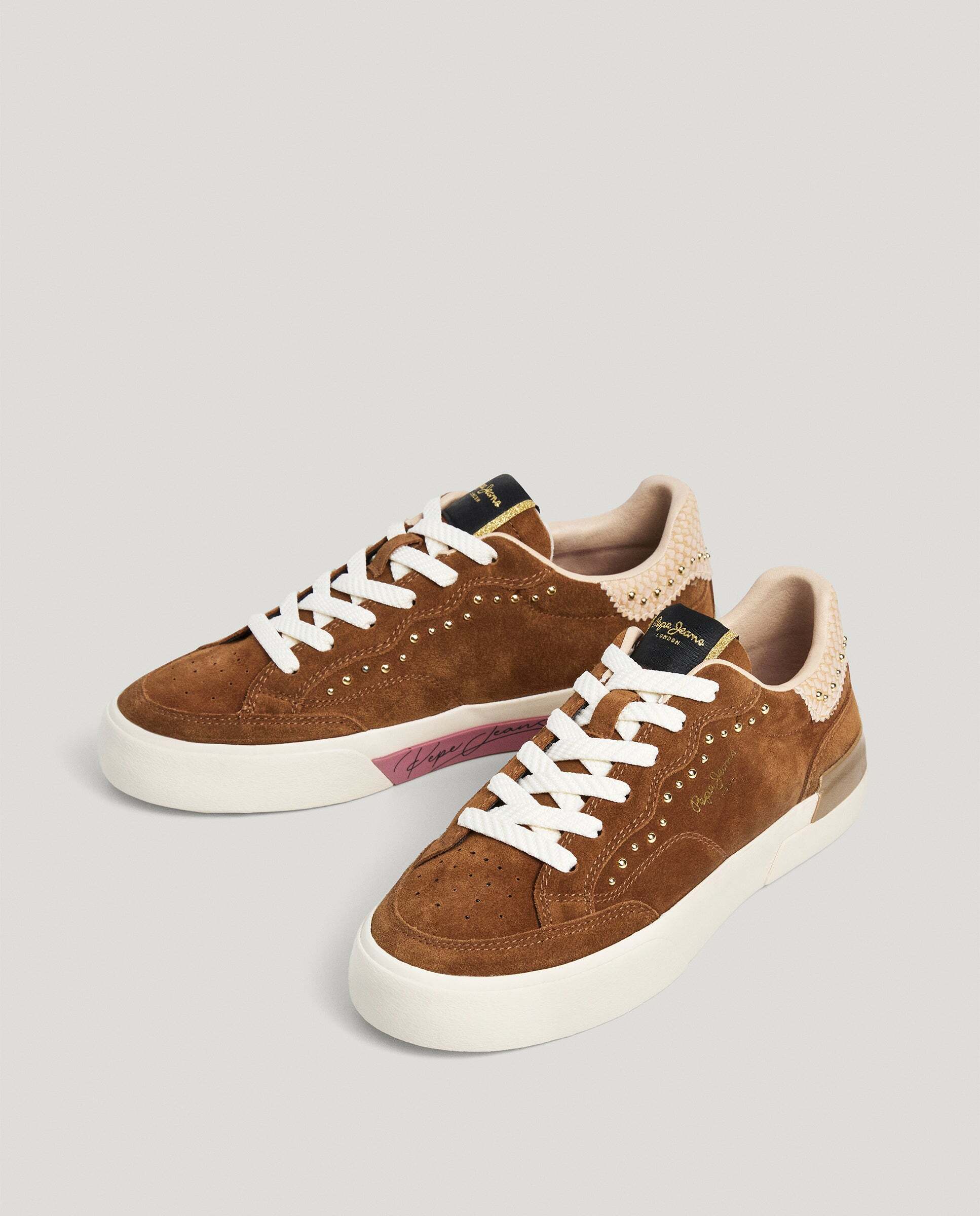 Zapatillas de mujer de ante con tachuelas - Pepe Jeans - Marrón Marrón-2