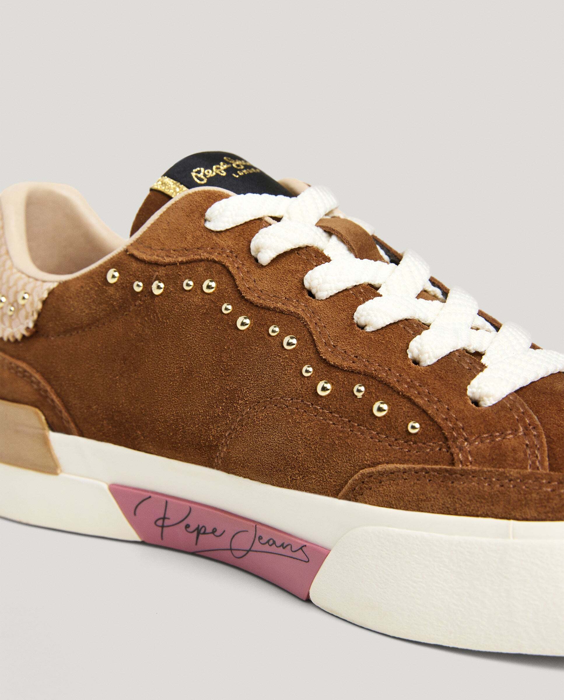Zapatillas de mujer de ante con tachuelas - Pepe Jeans - Marrón Marrón-5