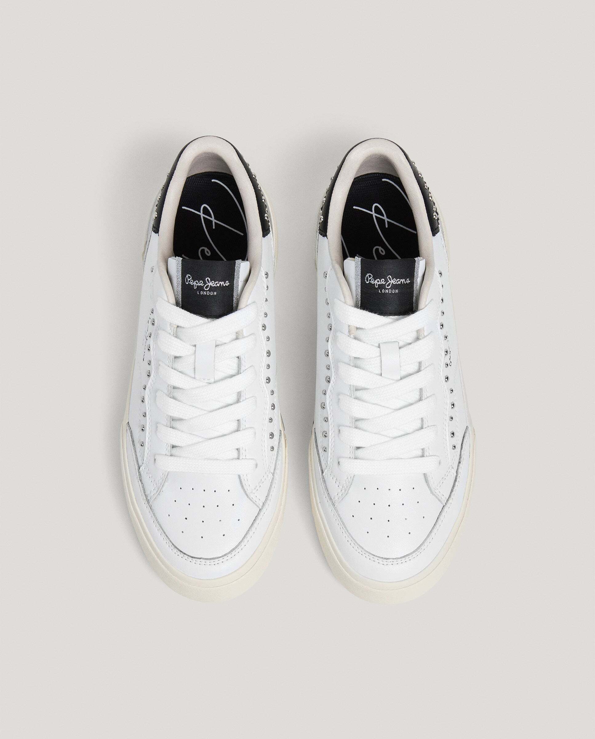 Zapatillas de mujer combinadas de piel con tachuelas - Pepe Jeans - Plata Plata-3