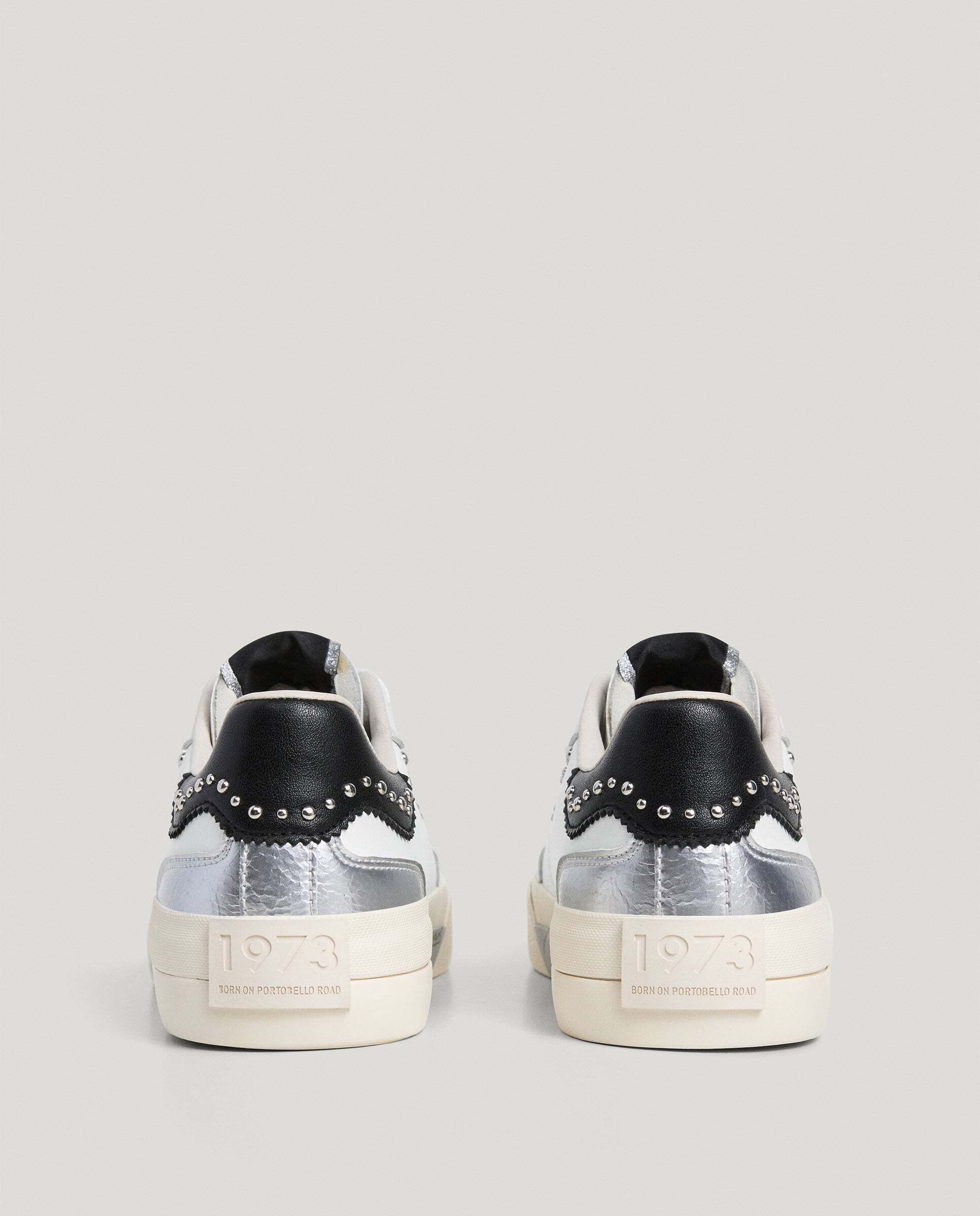 Zapatillas de mujer combinadas de piel con tachuelas - Pepe Jeans - Plata Plata-4