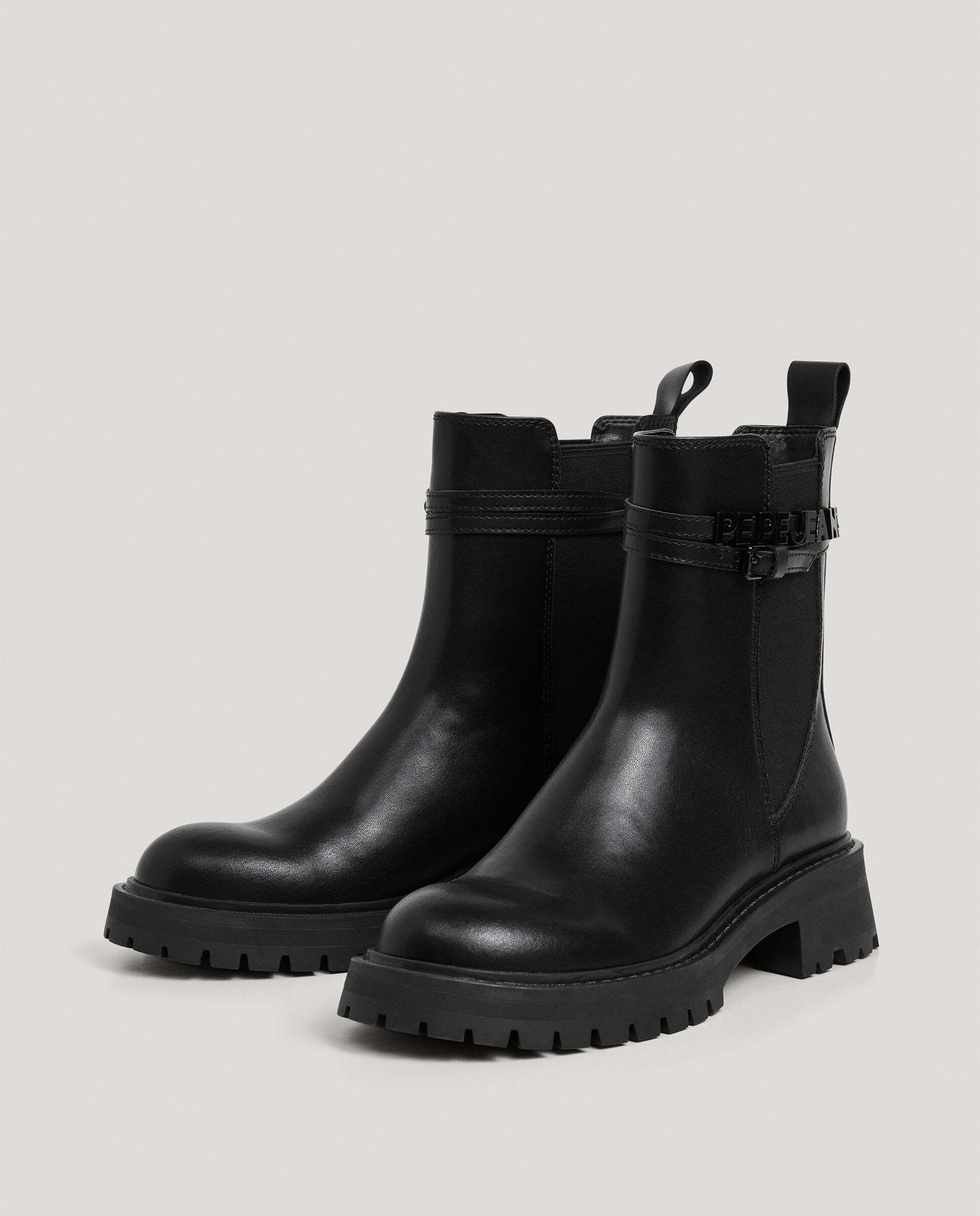 Botas de mujer chelsea 100% piel - Pepe Jeans - Negro Negro-2