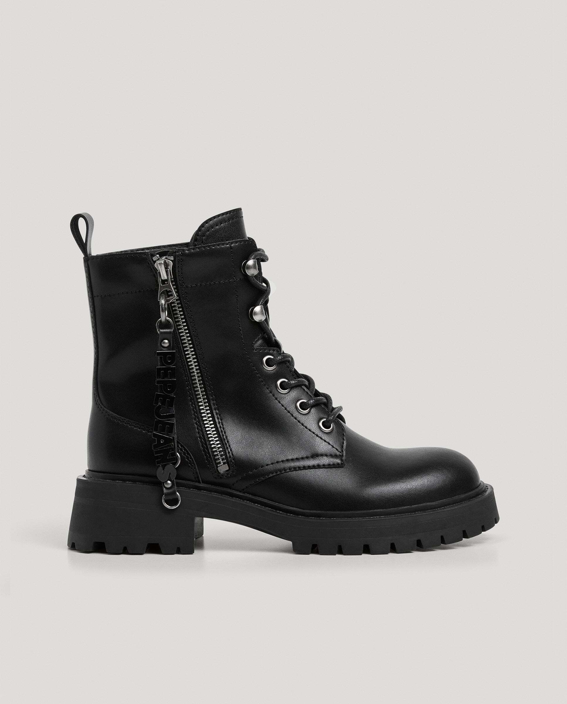 Botas de mujer con cremallera lateral 100% piel - Pepe Jeans - Negro Negro-1