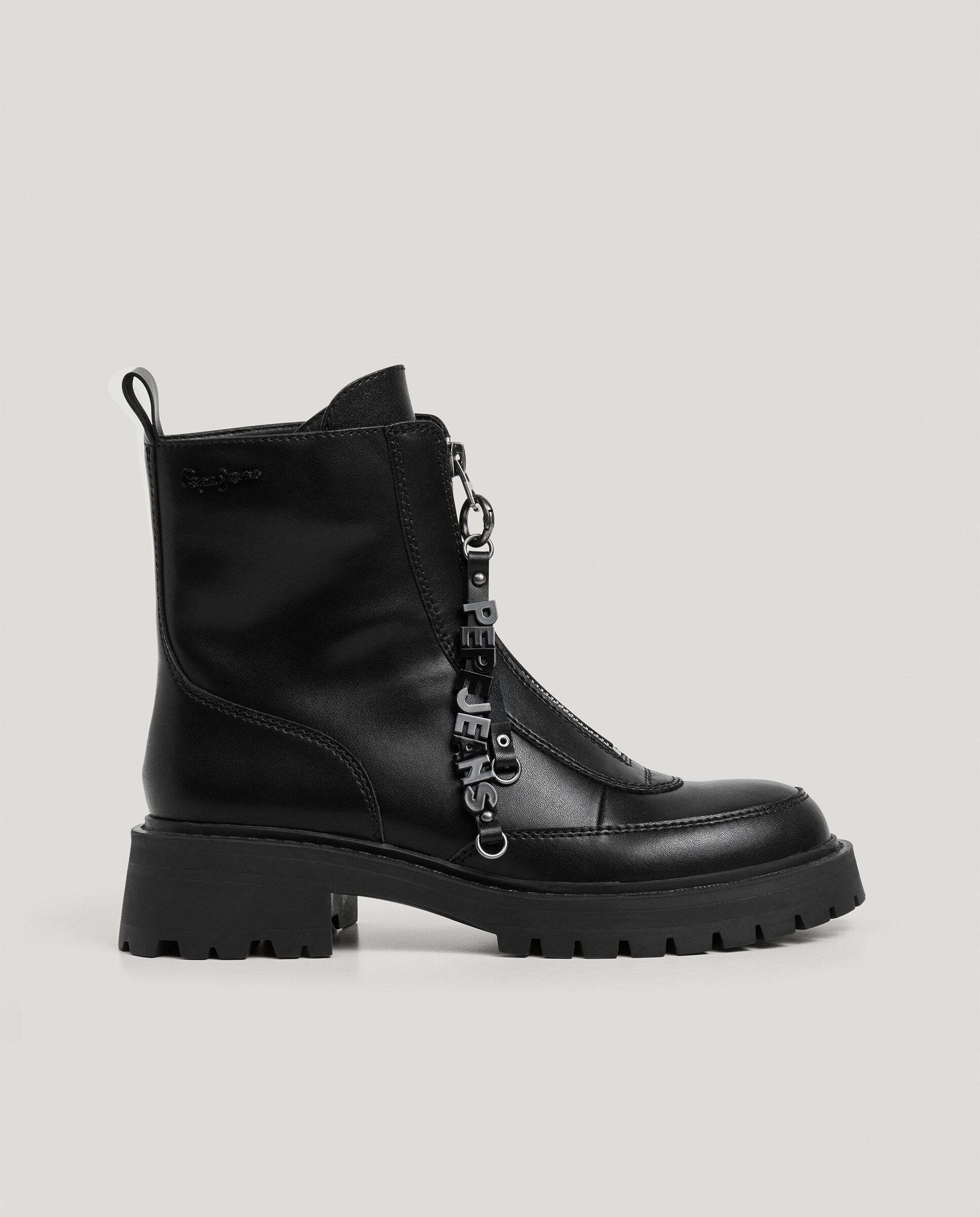 Botas de mujer con cremallera frontal 100% piel - Pepe Jeans - Negro Negro-1