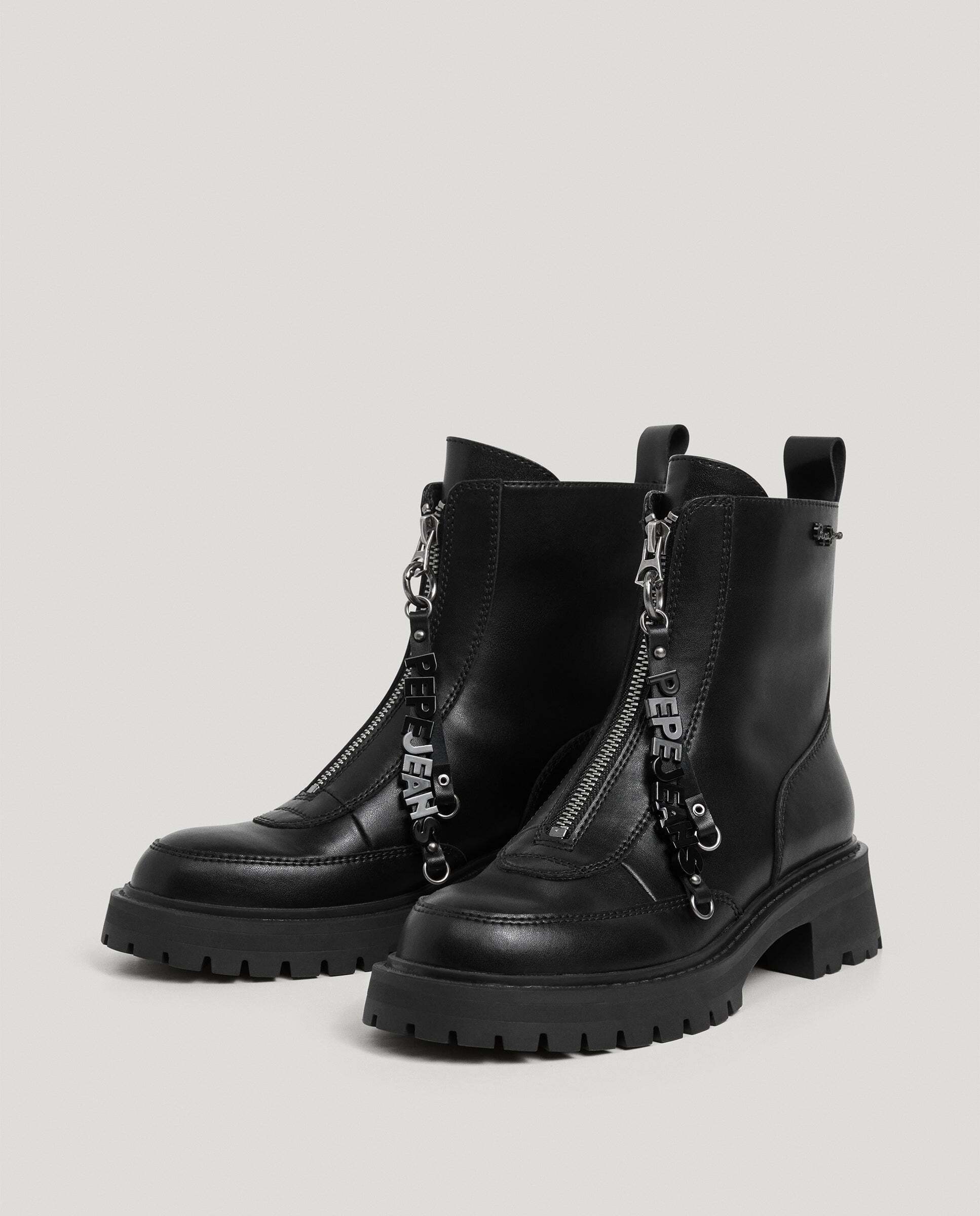 Botas de mujer con cremallera frontal 100% piel - Pepe Jeans - Negro Negro-2