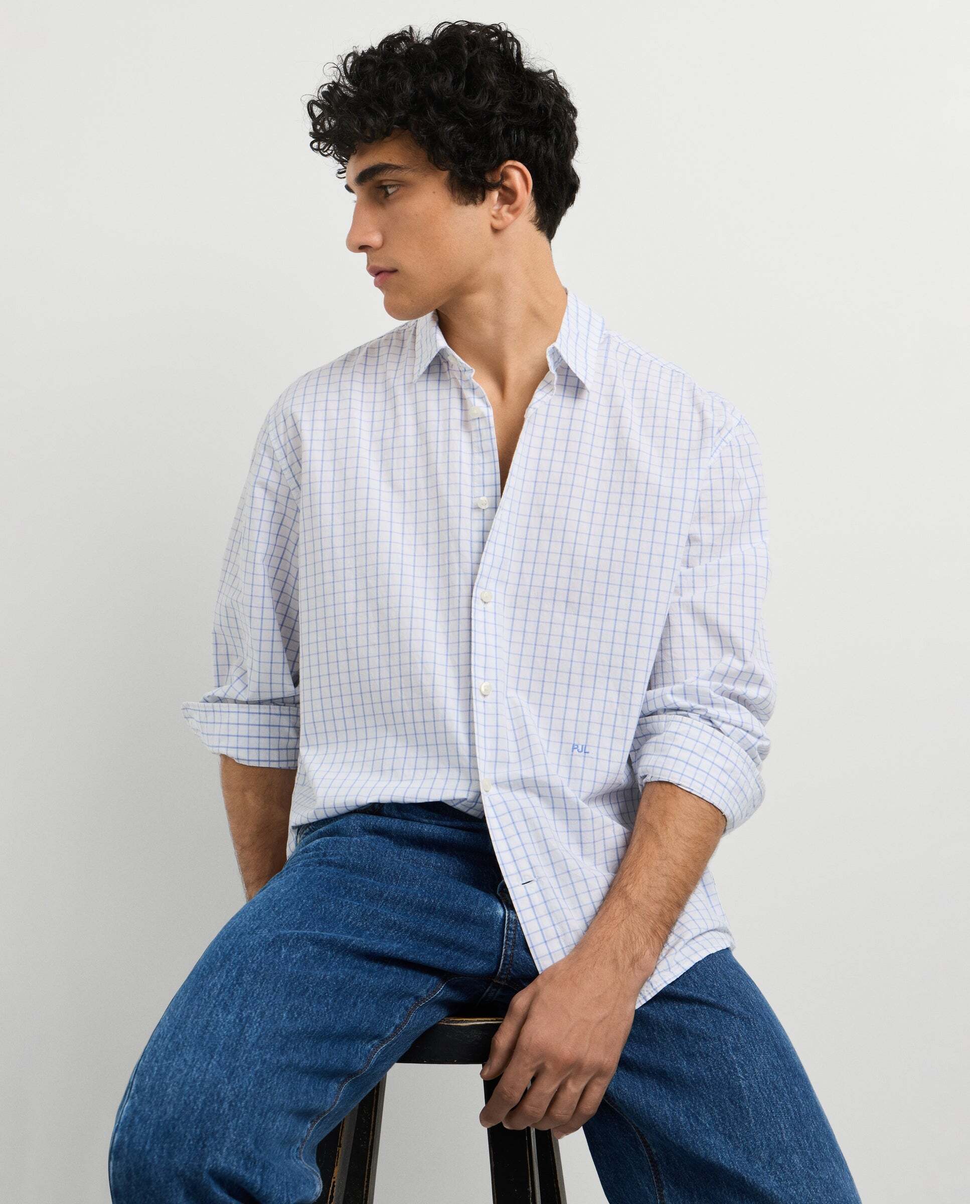 Imagen 0 de Camisa de hombre popelín cuadros fit casual Azul