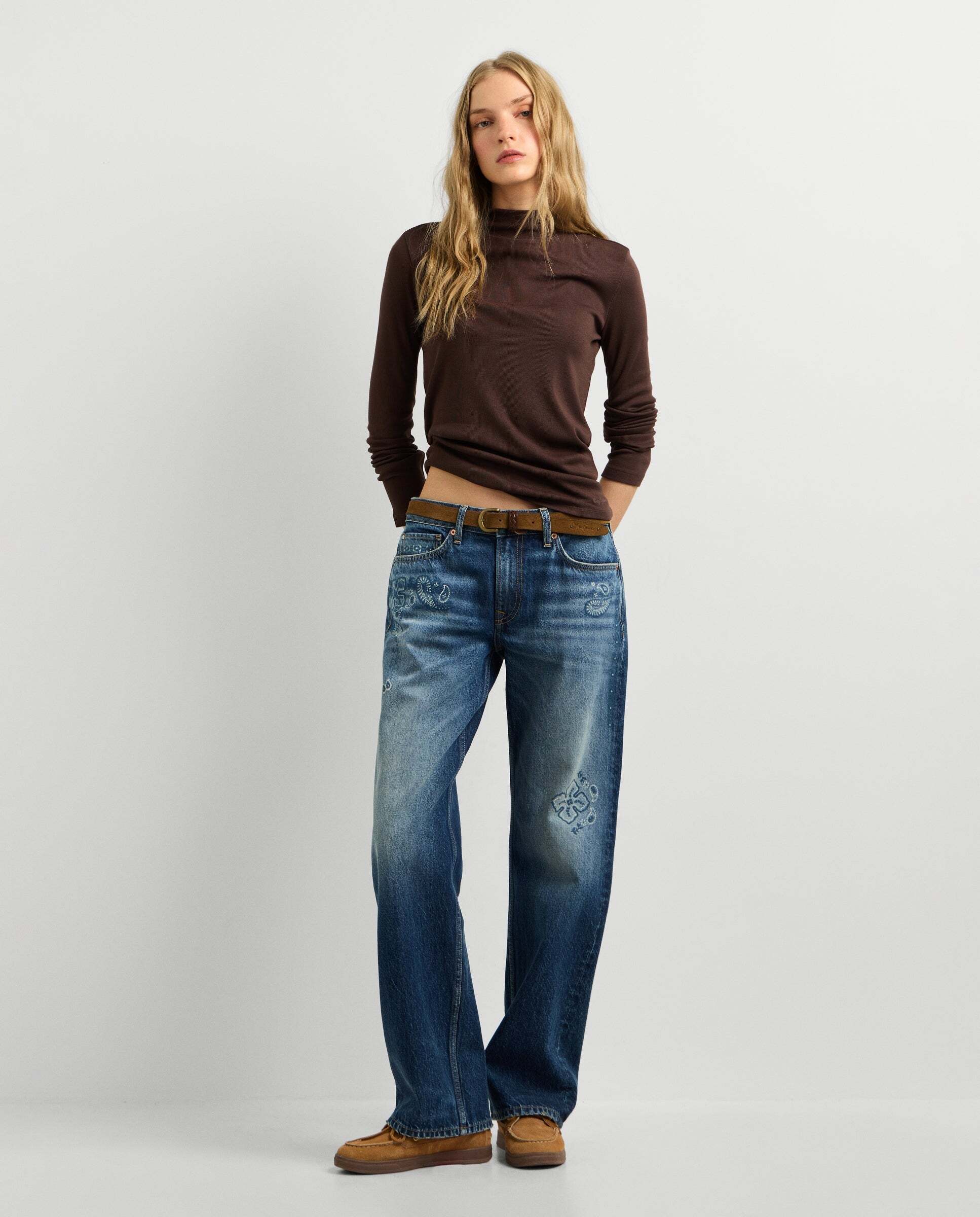 Camiseta de mujer canalé manga larga - Pepe Jeans - Marrón Marrón-2