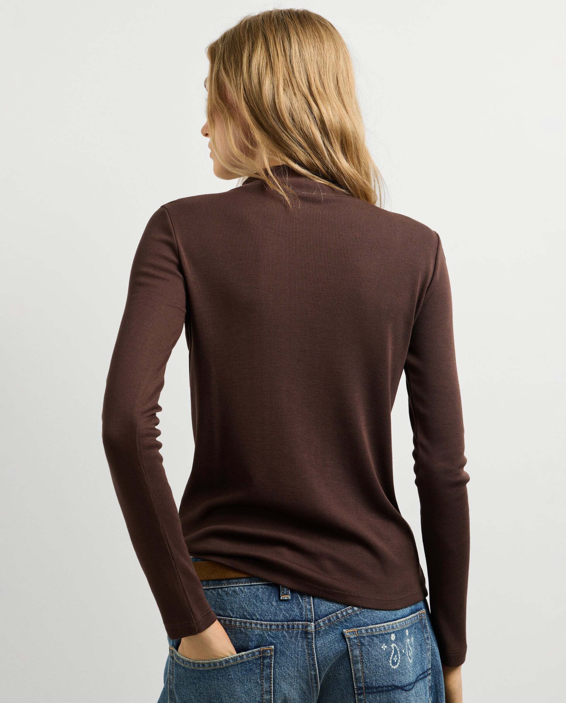 Camiseta de mujer canalé manga larga - Pepe Jeans - Marrón Marrón-3
