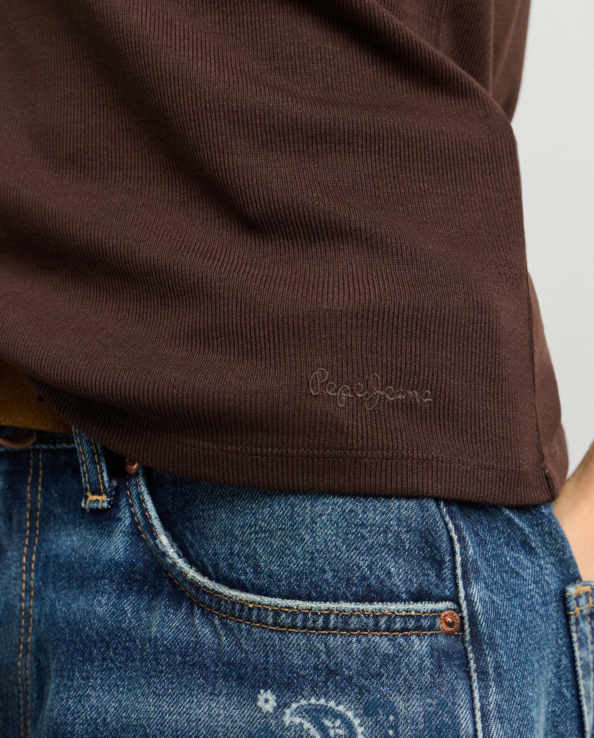 Camiseta de mujer canalé manga larga - Pepe Jeans - Marrón Marrón-4