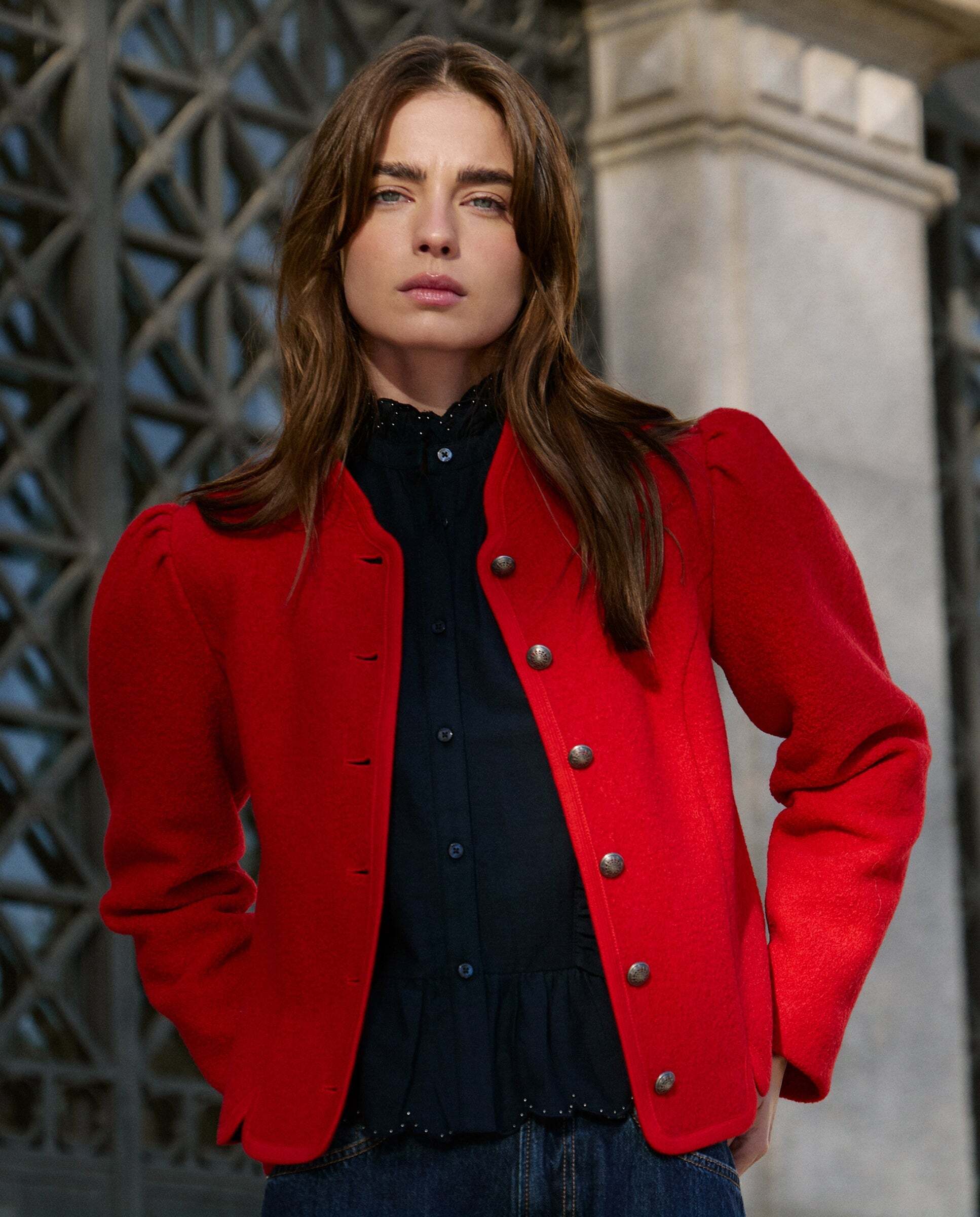 Chaqueta de mujer corta de lana - Pepe Jeans - Rojo Rojo-1