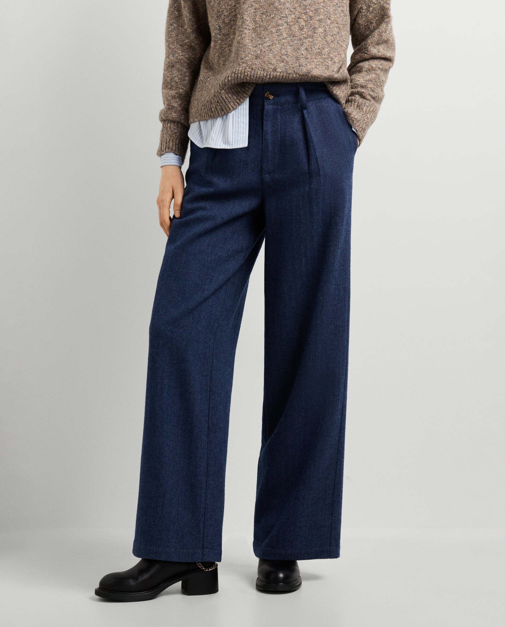 Imagen 0 de Pantalòn de mujer recto de lana Azul oscuro