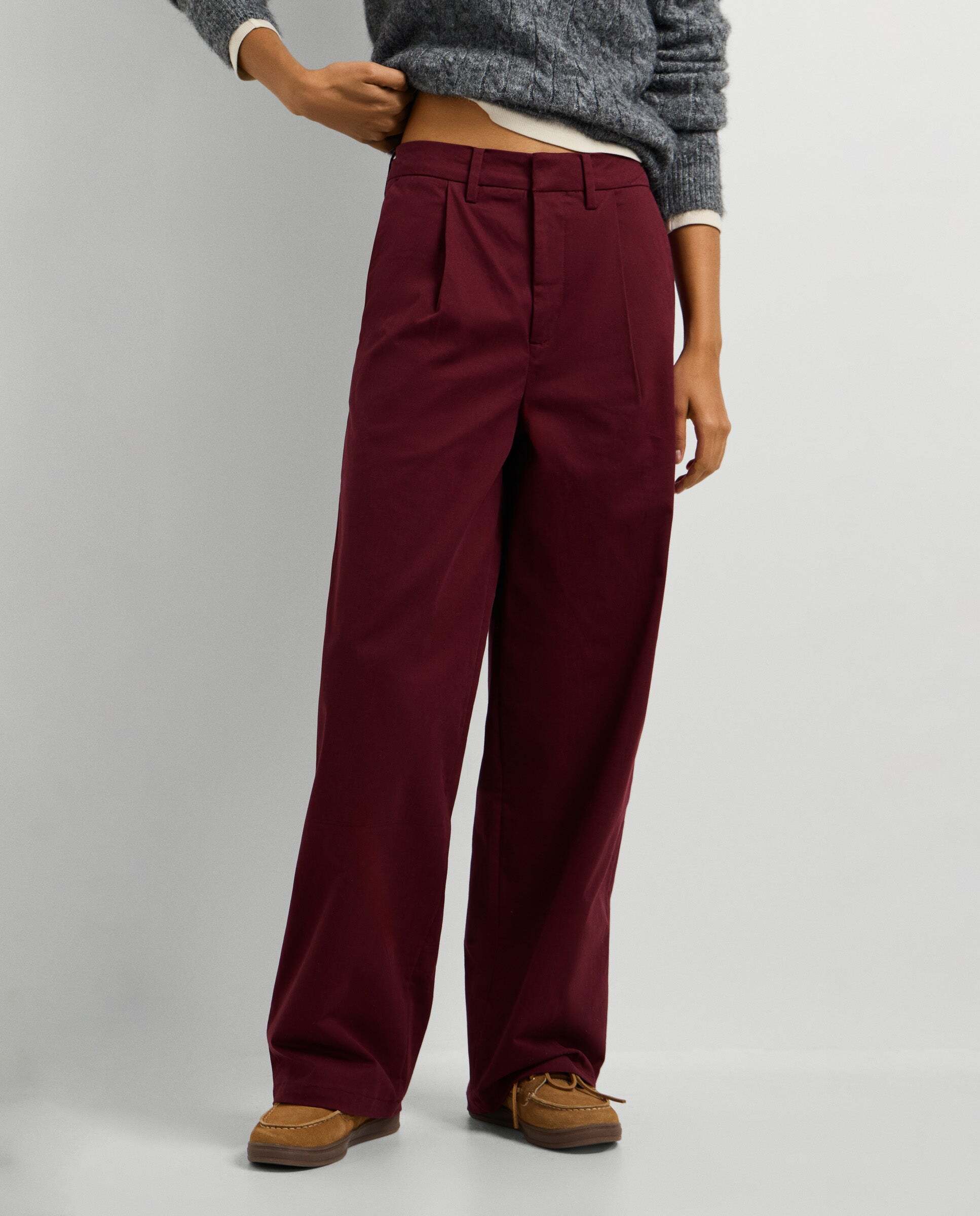 Pantalon de mujer recto con pliegues - Pepe Jeans - Burdeos Burdeos-1