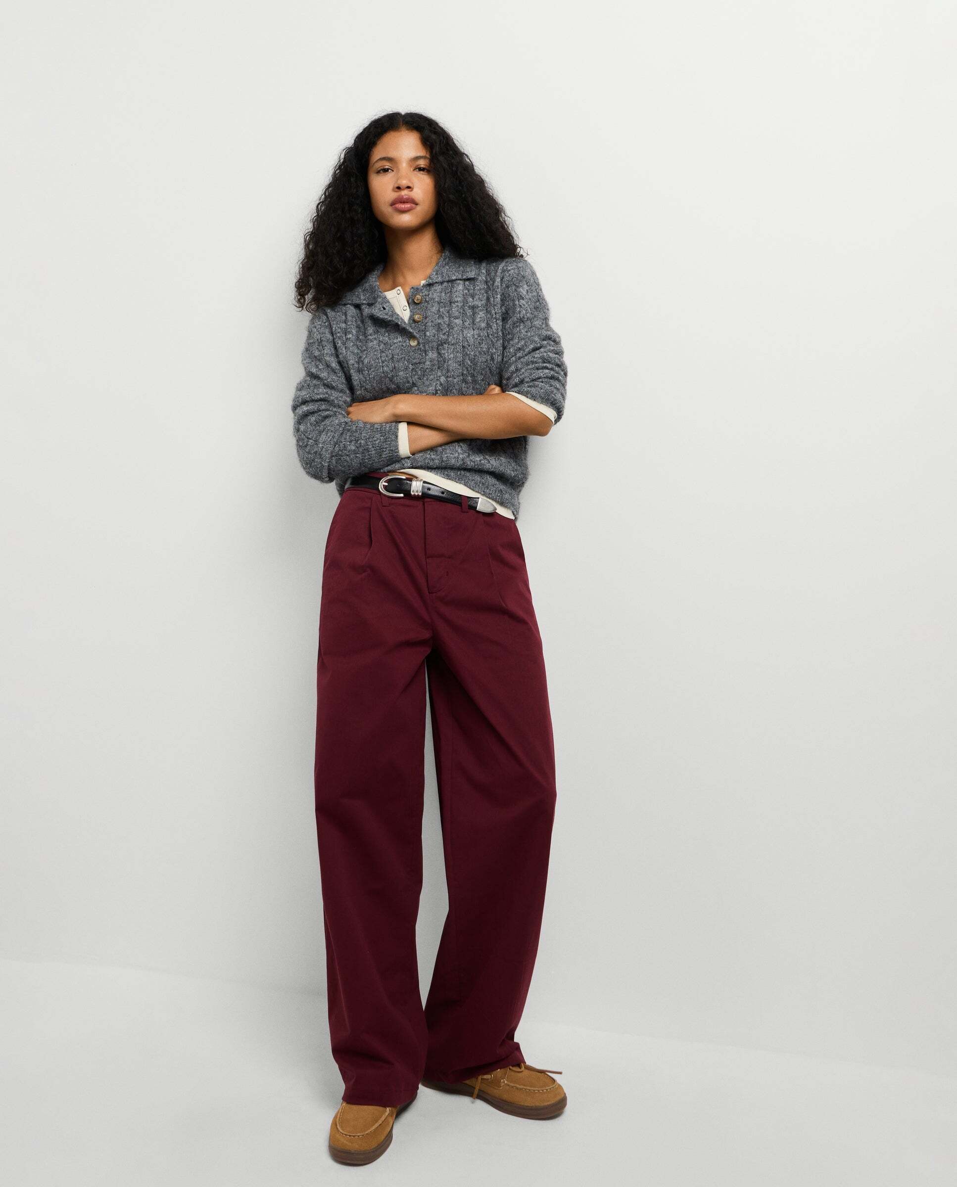 Pantalon de mujer recto con pliegues - Pepe Jeans - Burdeos Burdeos-2