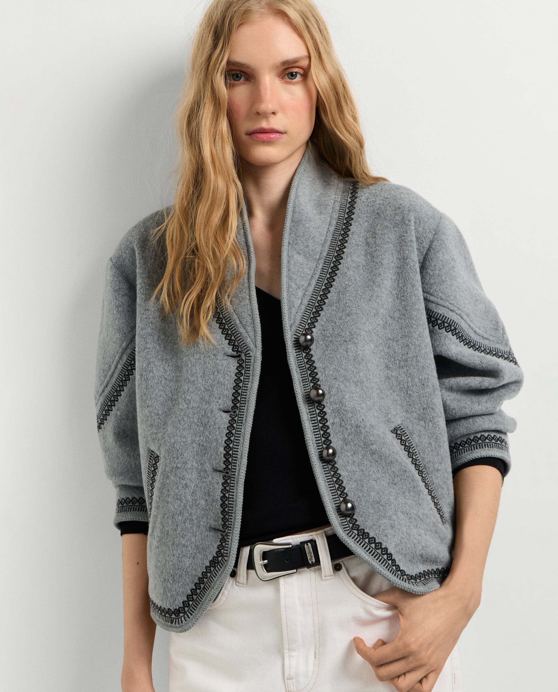 Chaqueta de mujer con detalles bordados - Pepe Jeans - Gris Gris-1