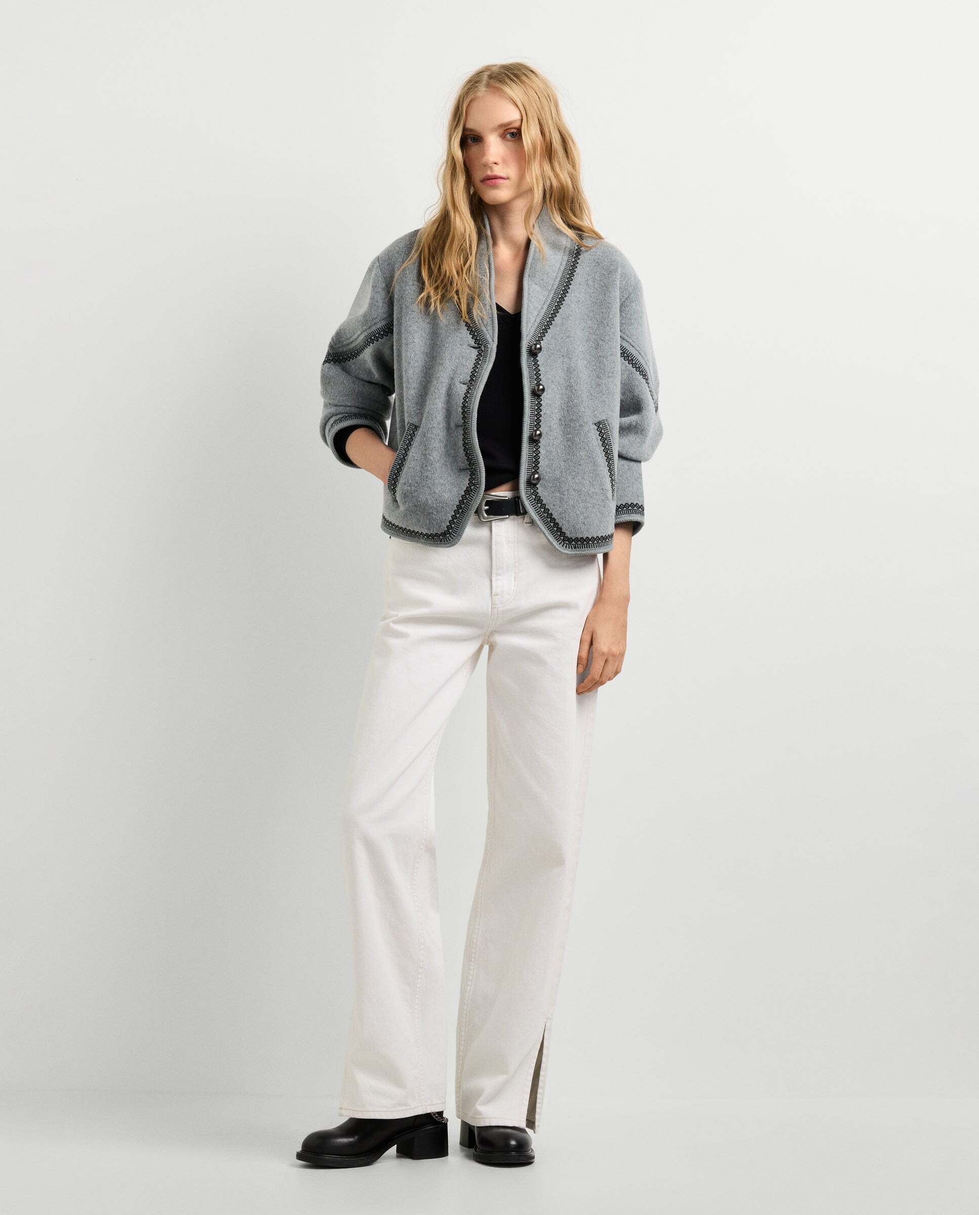 Chaqueta de mujer con detalles bordados - Pepe Jeans - Gris Gris-2