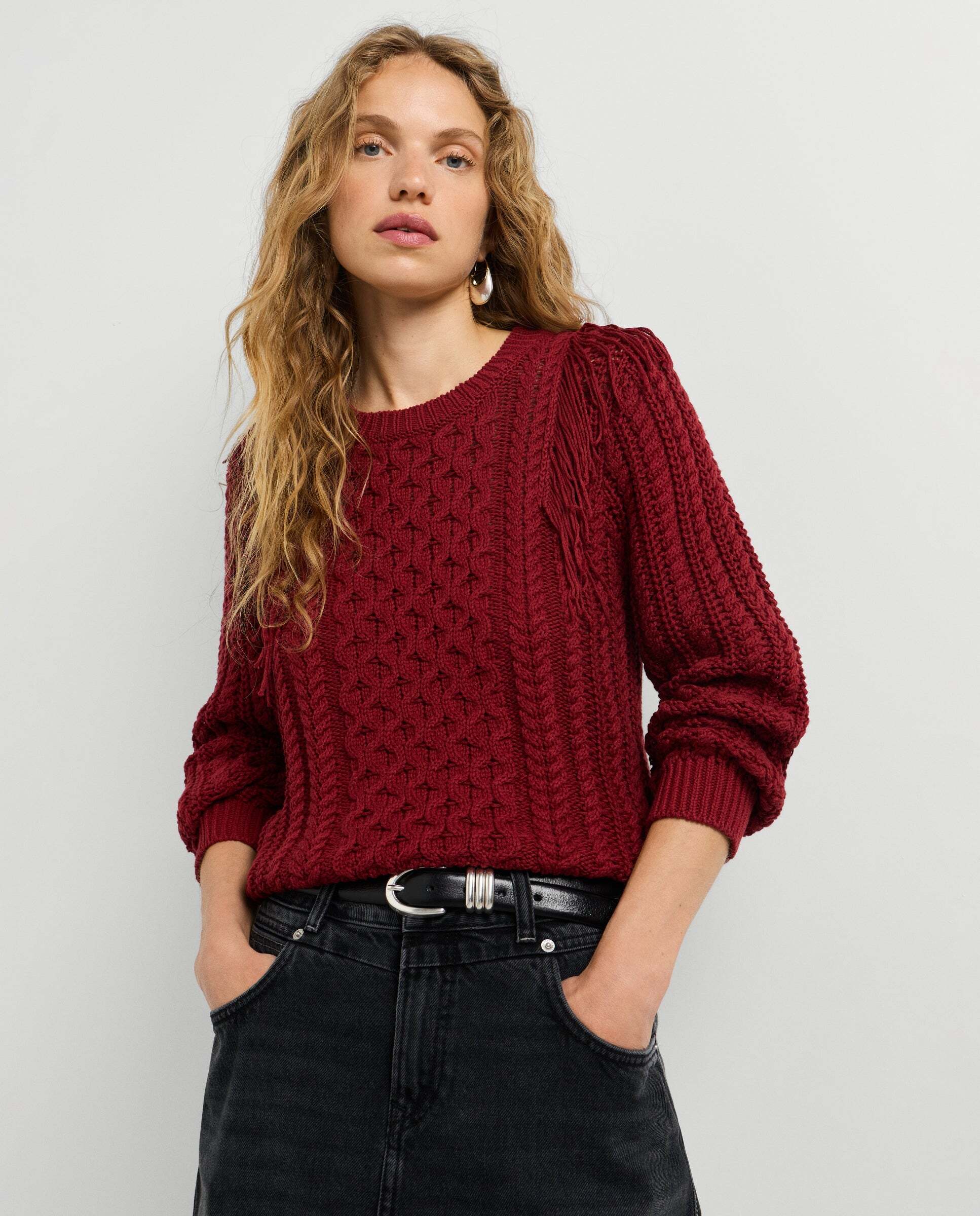 Jersey de mujer trenzado cuello redondo - Pepe Jeans - Rojo Rojo-1