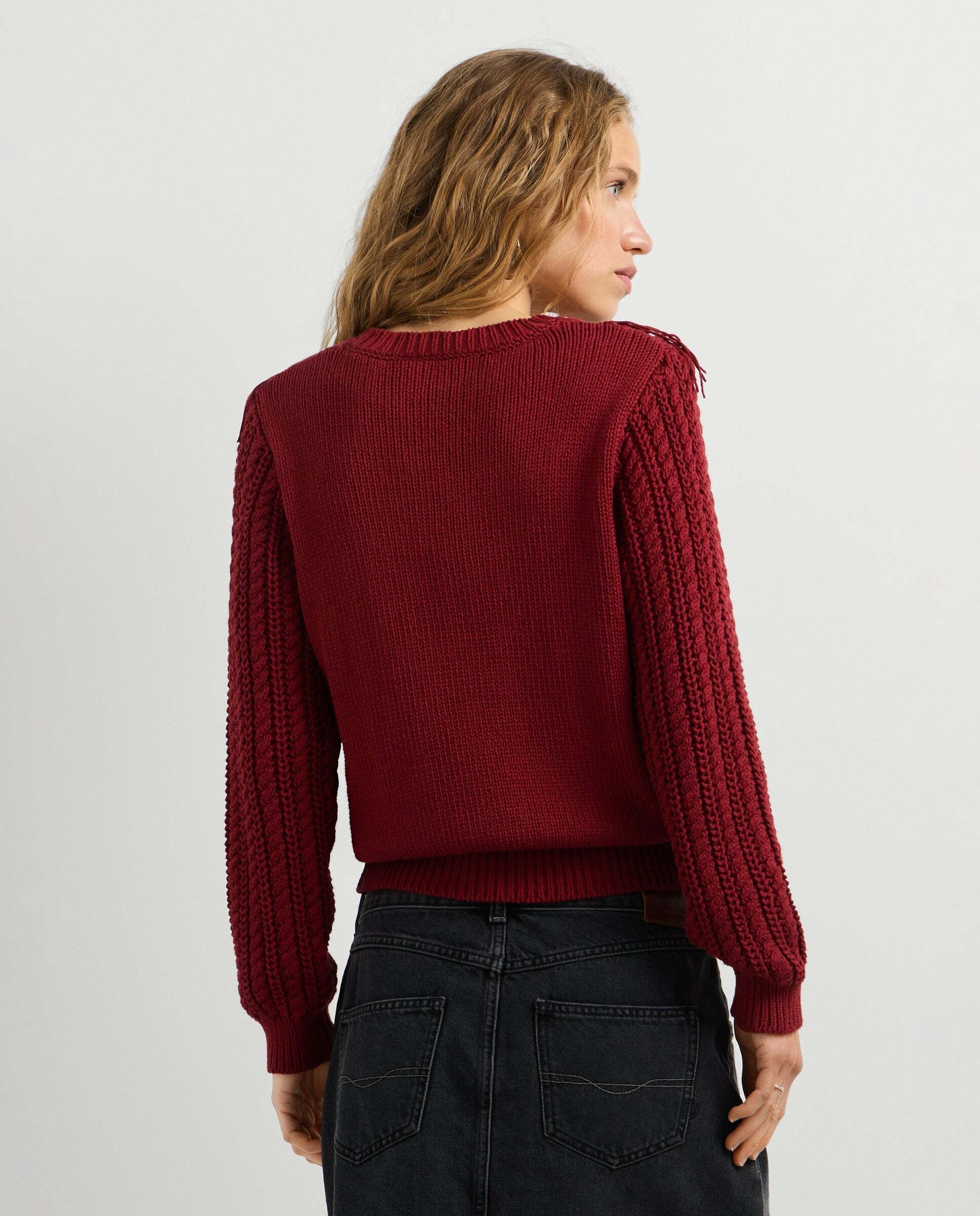 Jersey de mujer trenzado cuello redondo - Pepe Jeans - Rojo Rojo-3