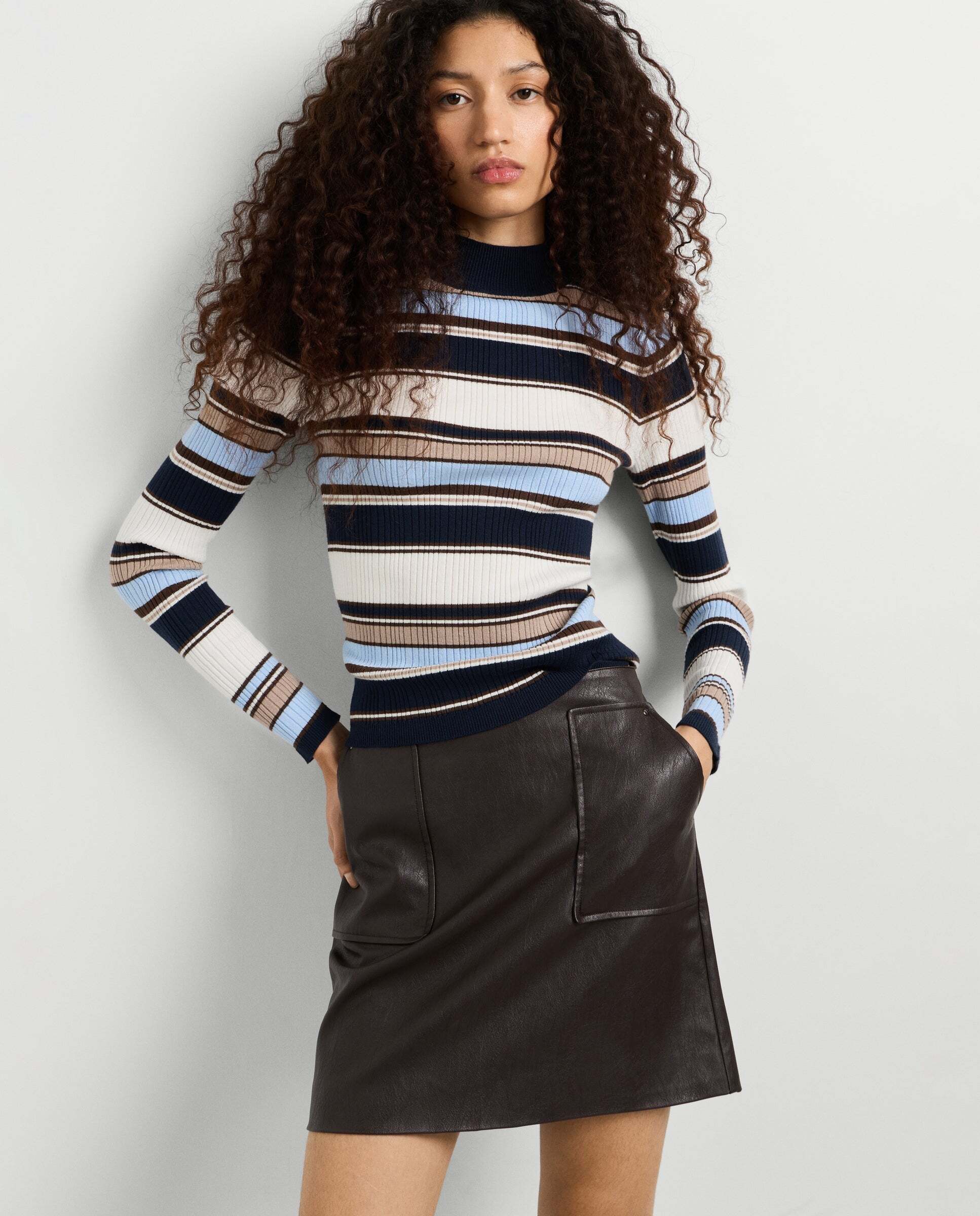 Jersey de mujer canalé cuello perkins - Pepe Jeans - Azul oscuro Azul oscuro-1