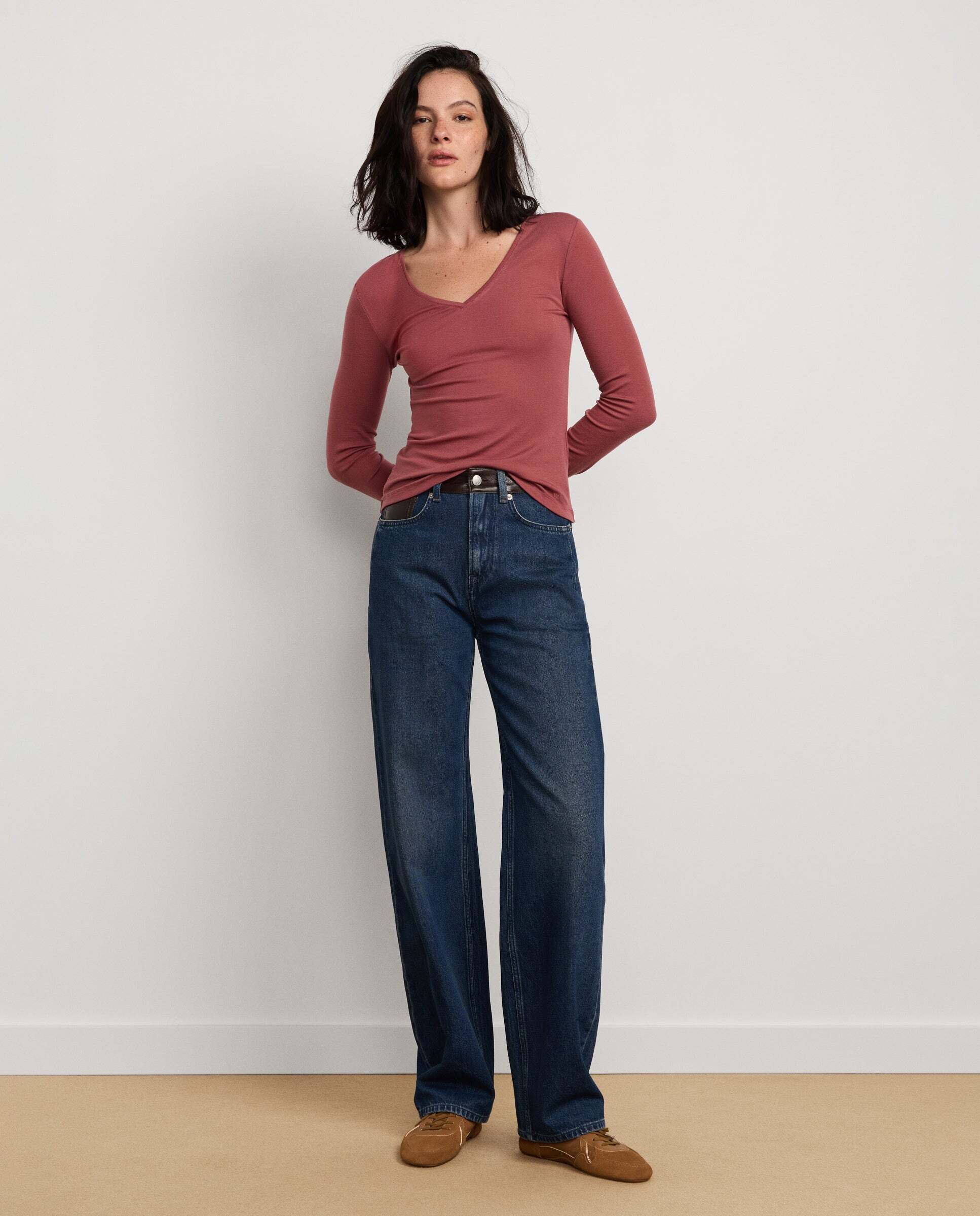 Camiseta de mujer manga larga cuello pico - Pepe Jeans - Rosa Rosa-2