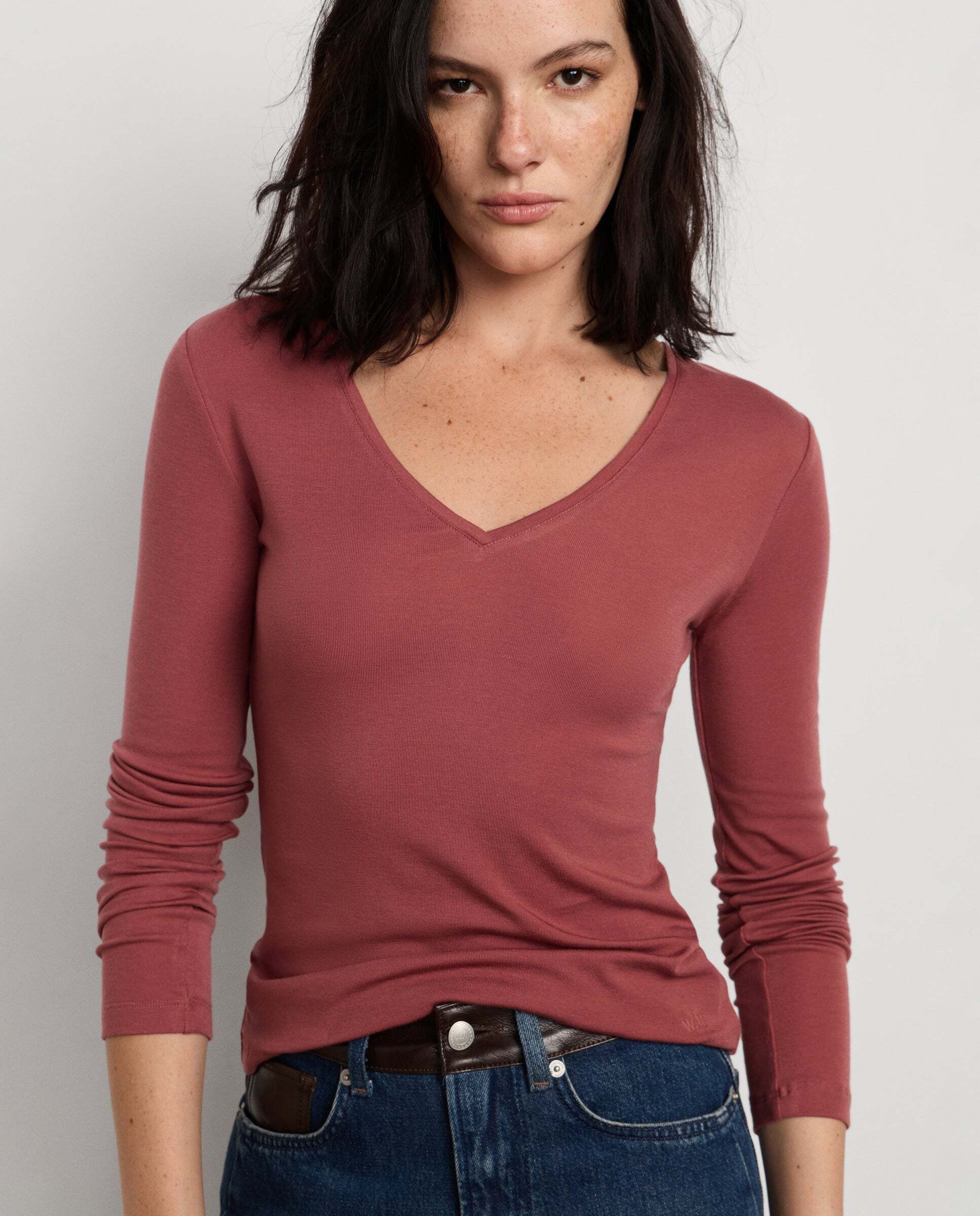 Camiseta de mujer manga larga cuello pico - Pepe Jeans - Rosa Rosa-5