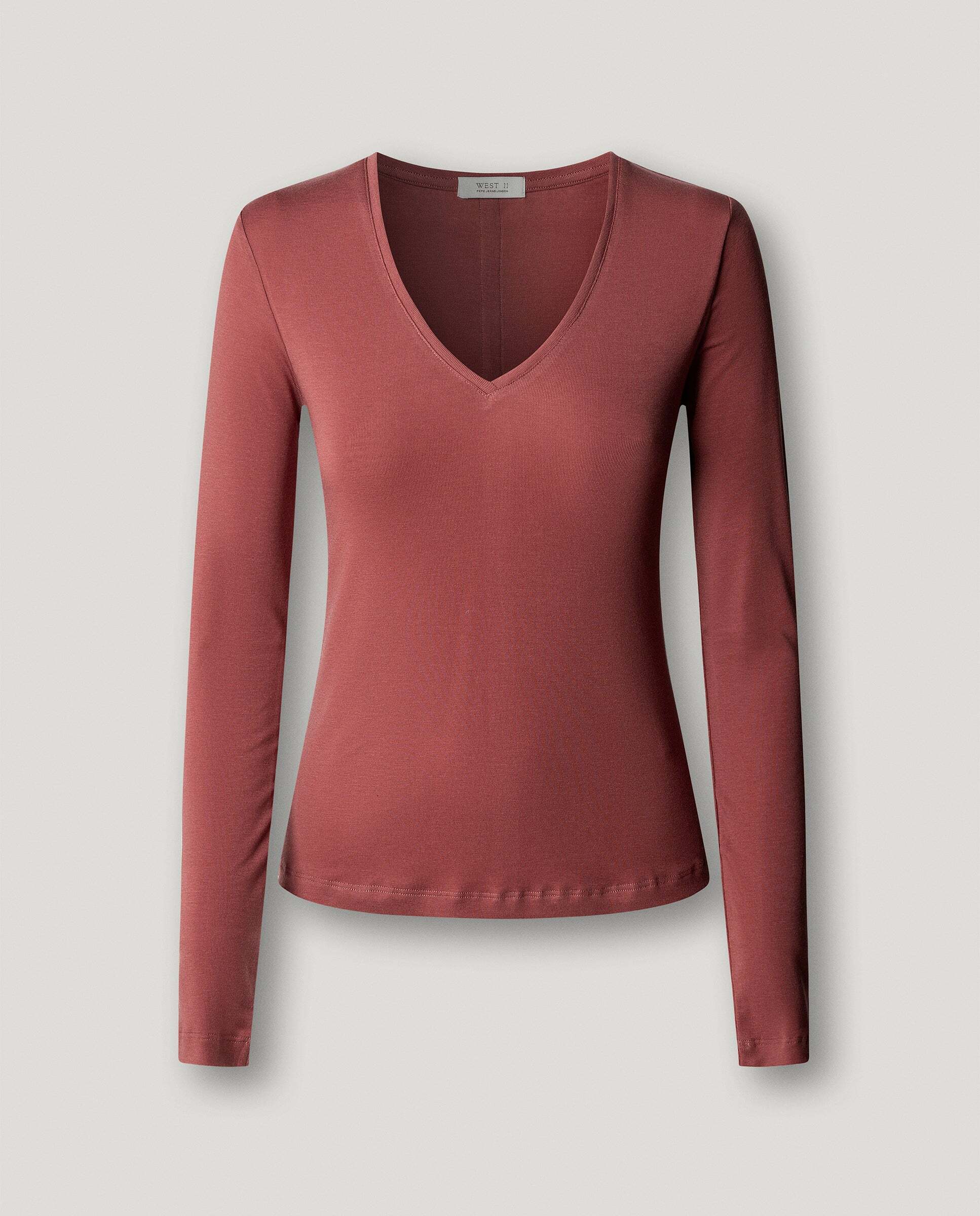 Camiseta de mujer manga larga cuello pico - Pepe Jeans - Rosa Rosa-7