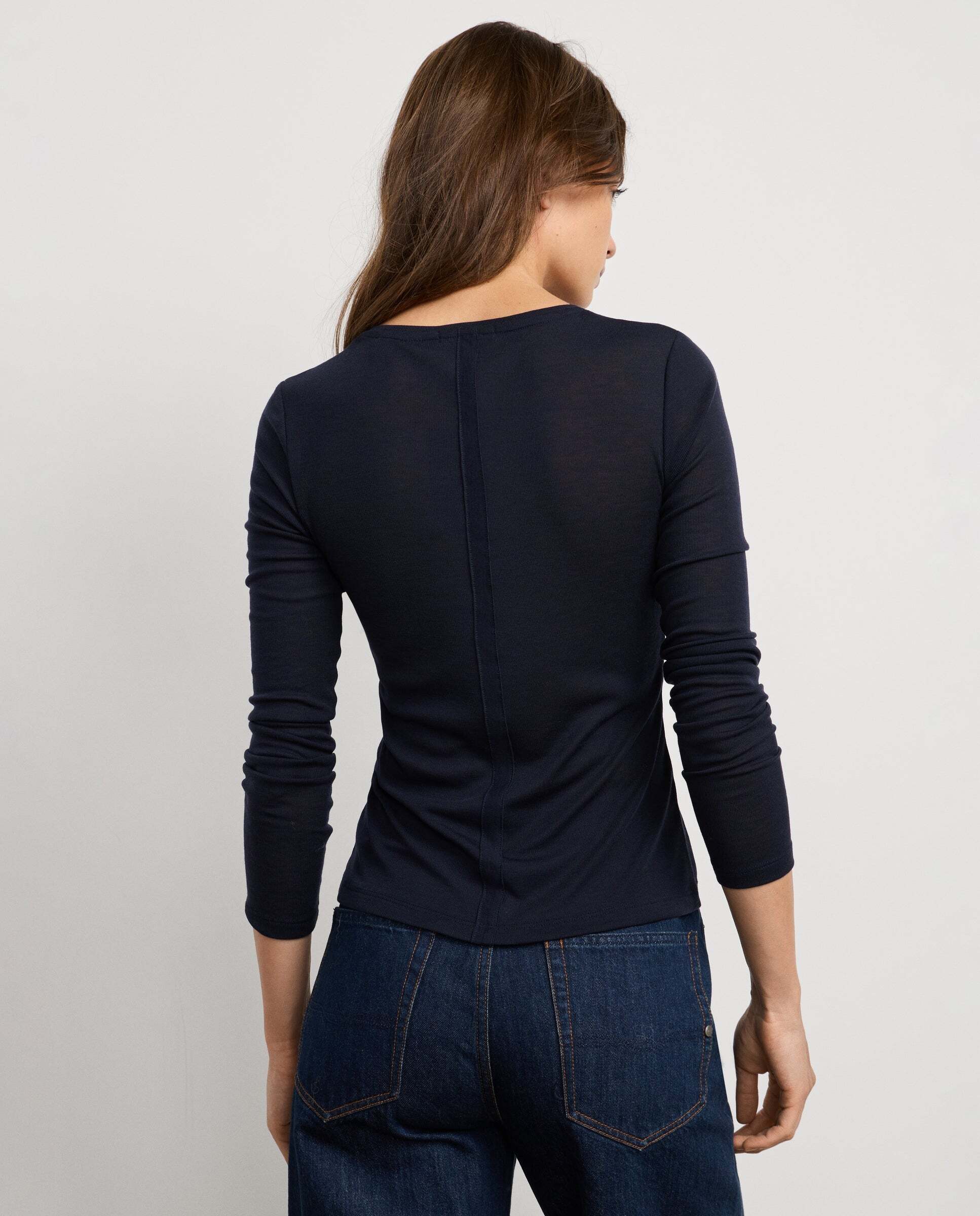 Camiseta de mujer manga larga cuello pico - Pepe Jeans - Azul Azul-3