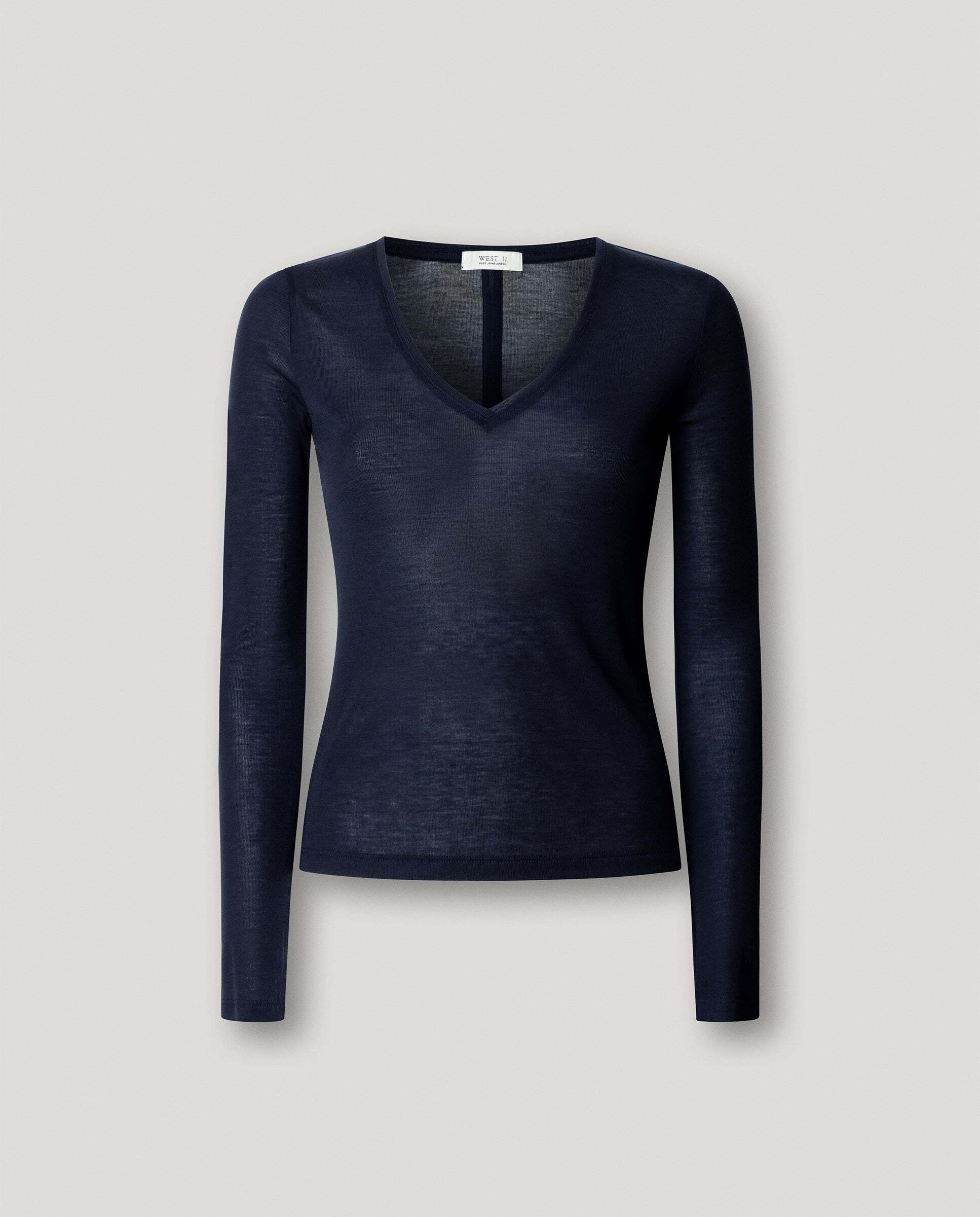 Camiseta de mujer manga larga cuello pico - Pepe Jeans - Azul Azul-7