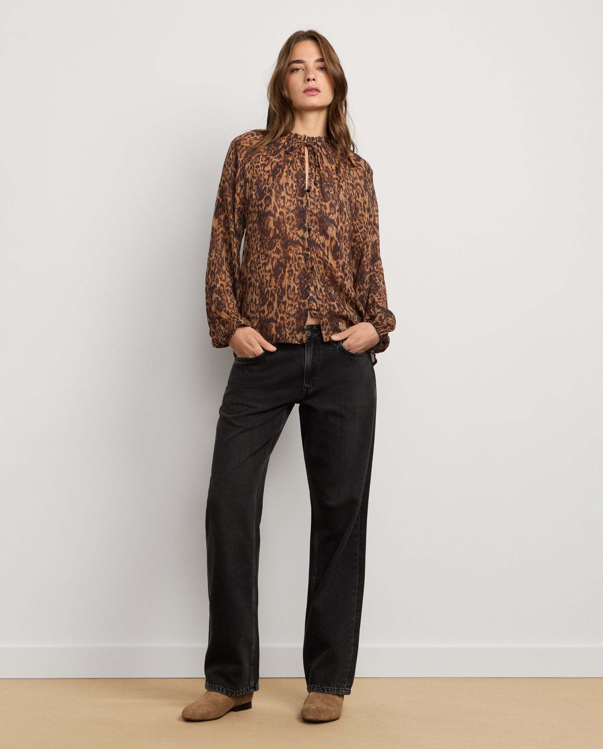 Blusa de mujer fluida animal print - Pepe Jeans - Negro Negro-2