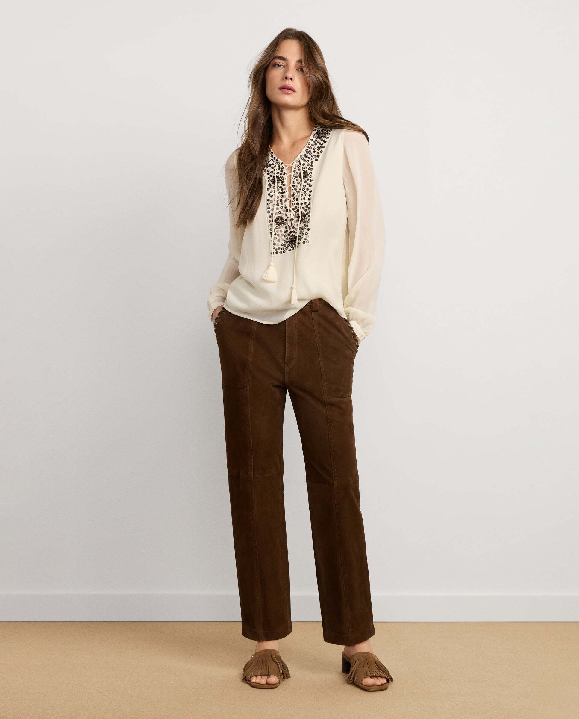 Blusa de mujer fluida detalles lentejuelas - Pepe Jeans - Blanco roto Blanco roto-2