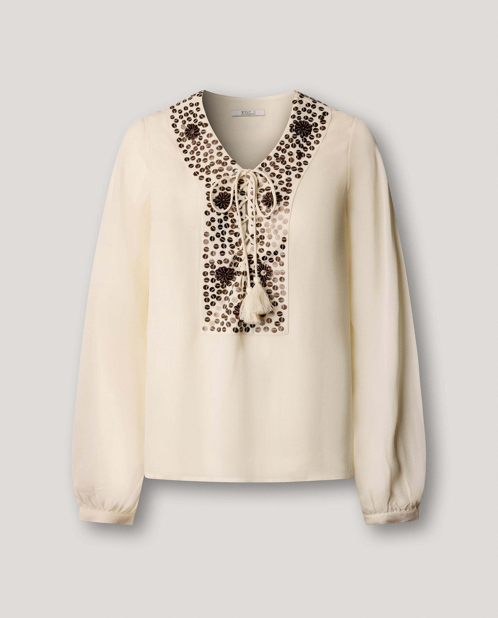 Blusa de mujer fluida detalles lentejuelas - Pepe Jeans - Blanco roto Blanco roto-6