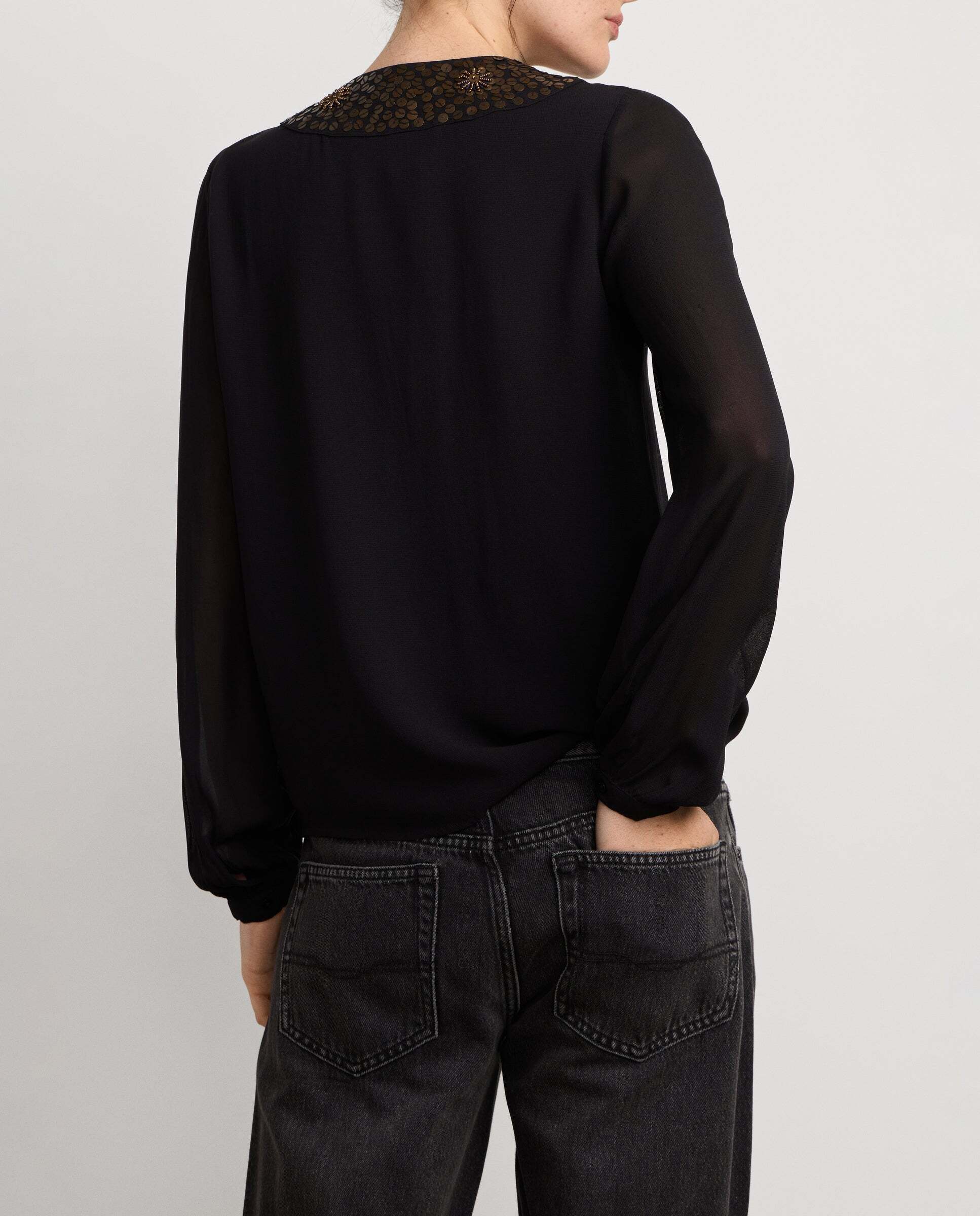 Blusa de mujer fluida detalles lentejuelas - Pepe Jeans - Negro Negro-3
