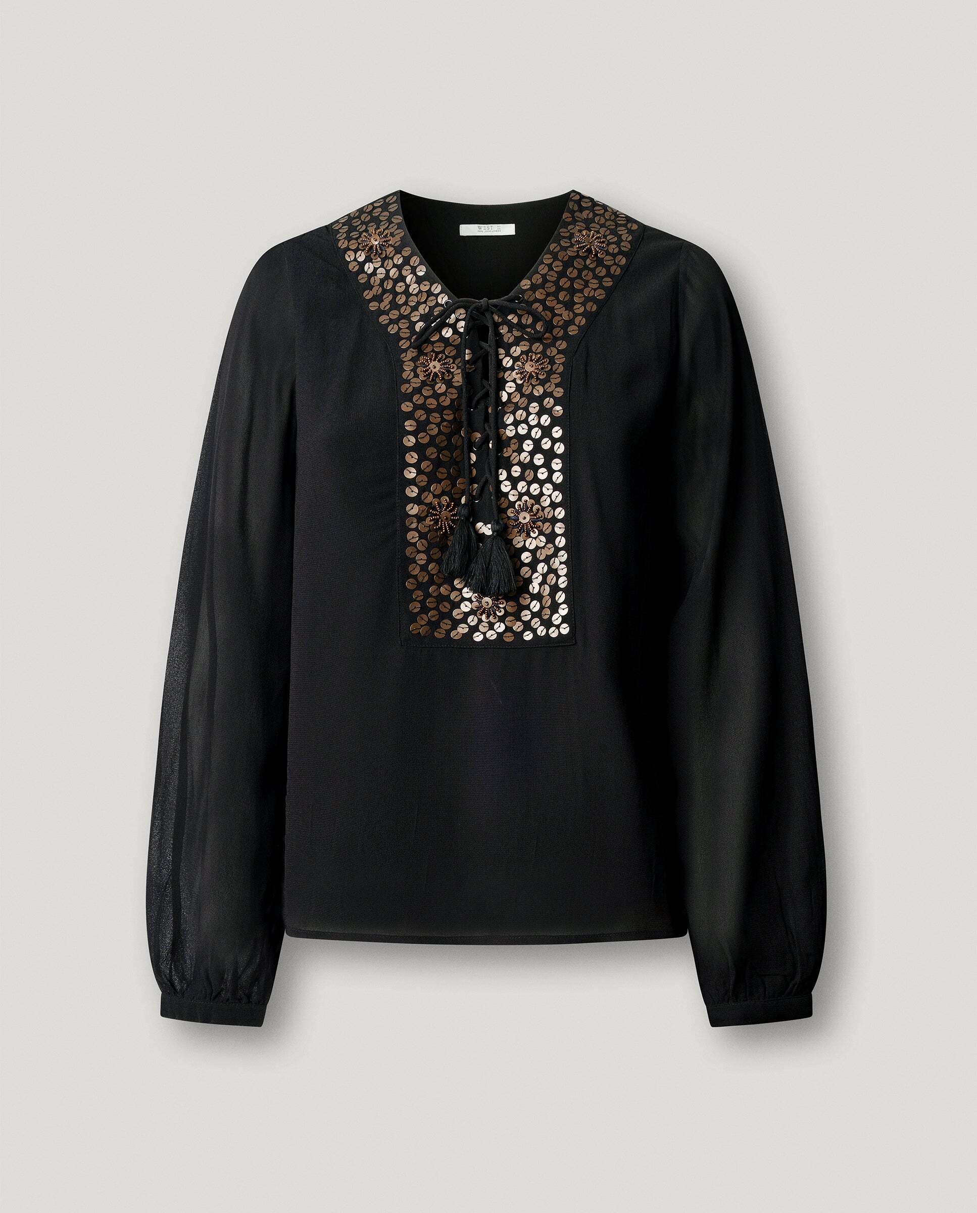 Blusa de mujer fluida detalles lentejuelas - Pepe Jeans - Negro Negro-6