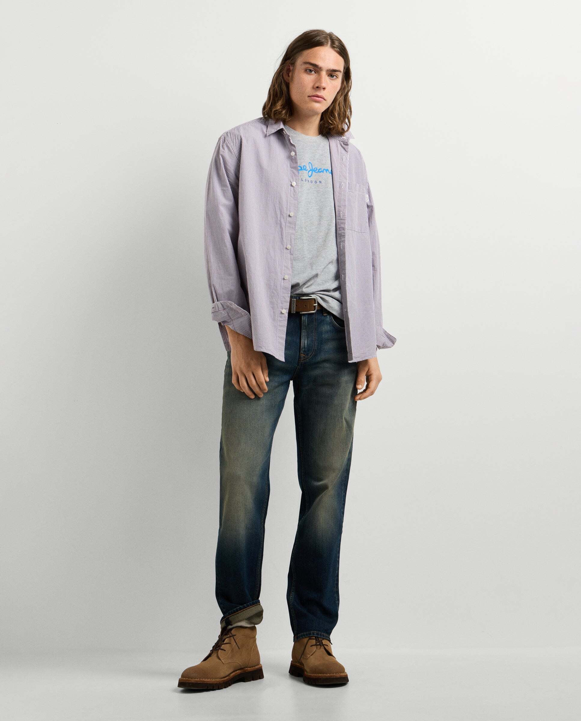 Imagen 2 de Camisa de hombre popelín cuadros fit regular - Pepe Jeans - Gris Gris