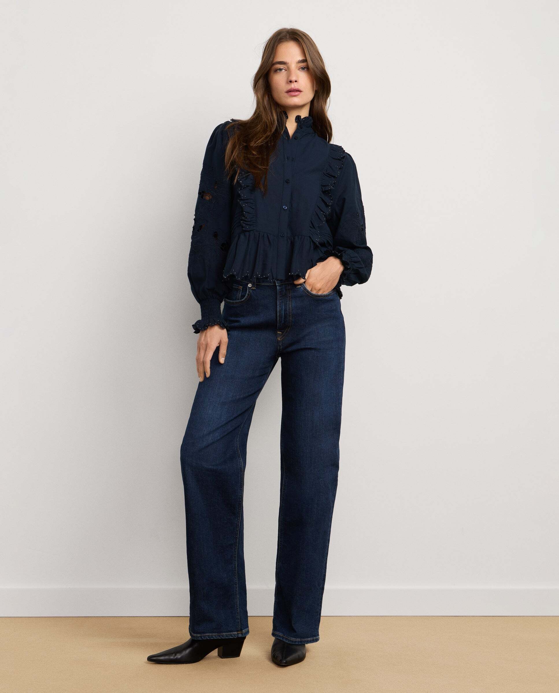 Blusa de mujer fluida bordados florales - Pepe Jeans - Azul Azul-2