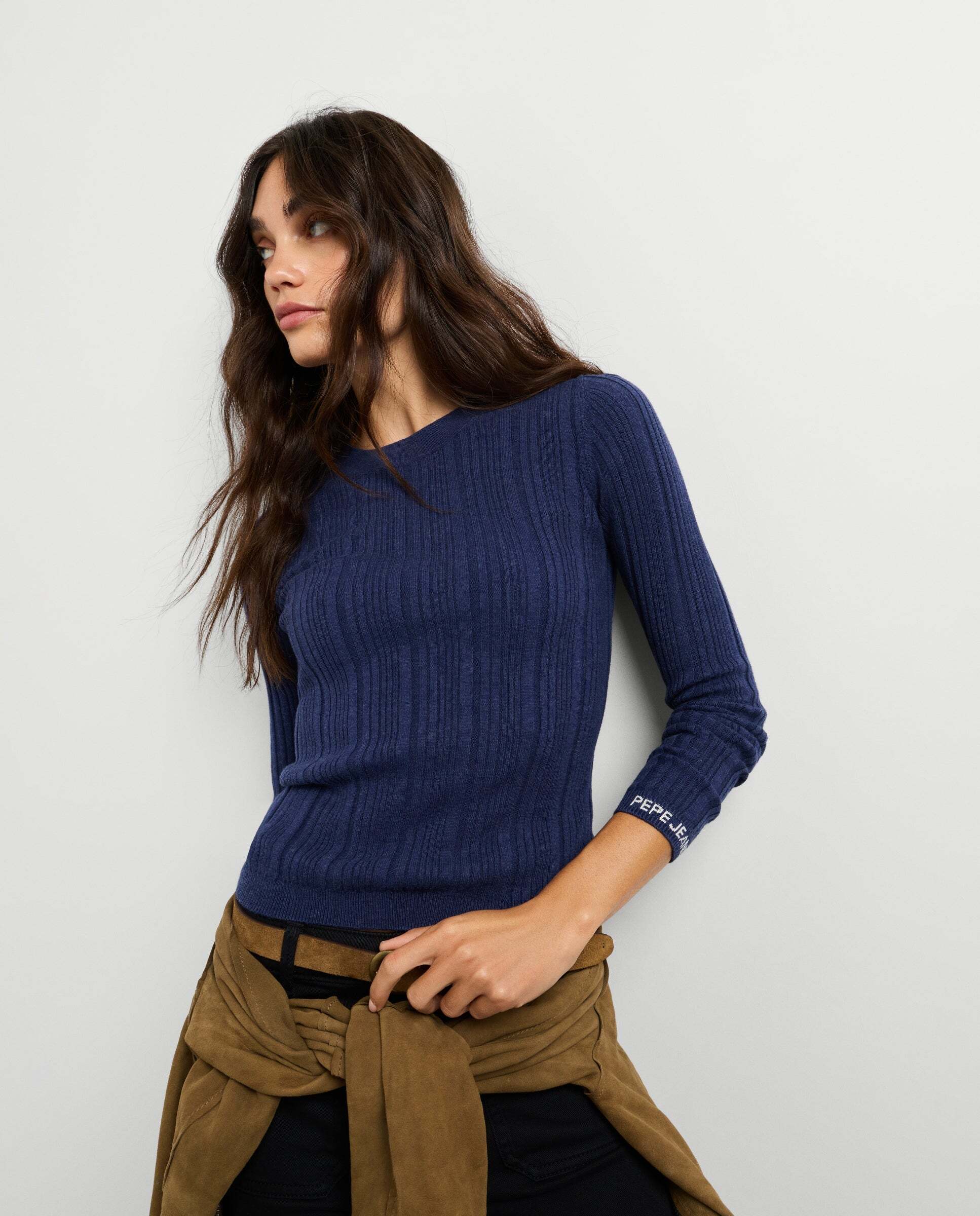Imagen 0 de Jersey de mujer canalé cuello redondo Azul Océano