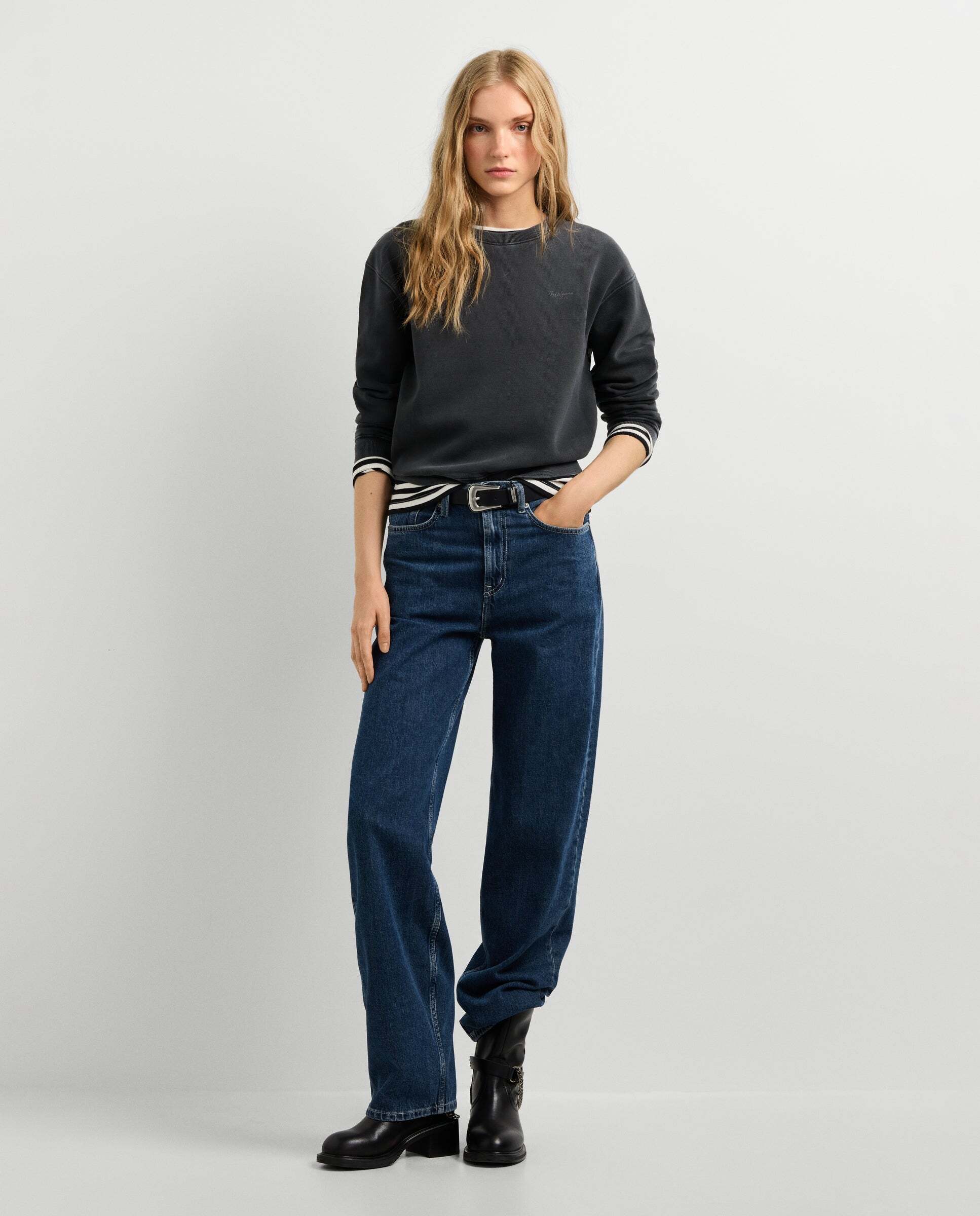 Sudadera de mujer cuello redondo con logo - Pepe Jeans - Negro Negro-2