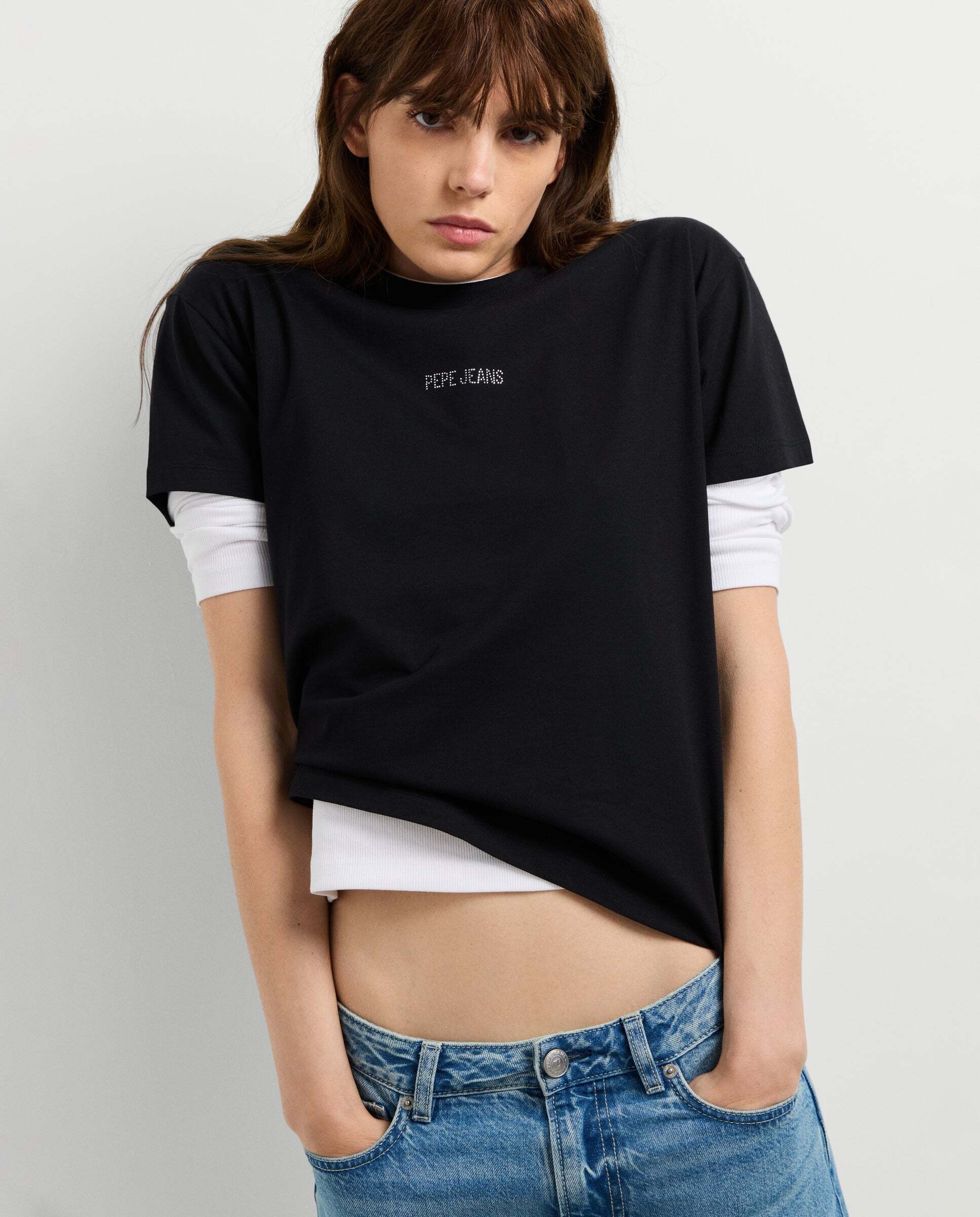Camiseta de mujer logo strass - Pepe Jeans - Negro Negro-1