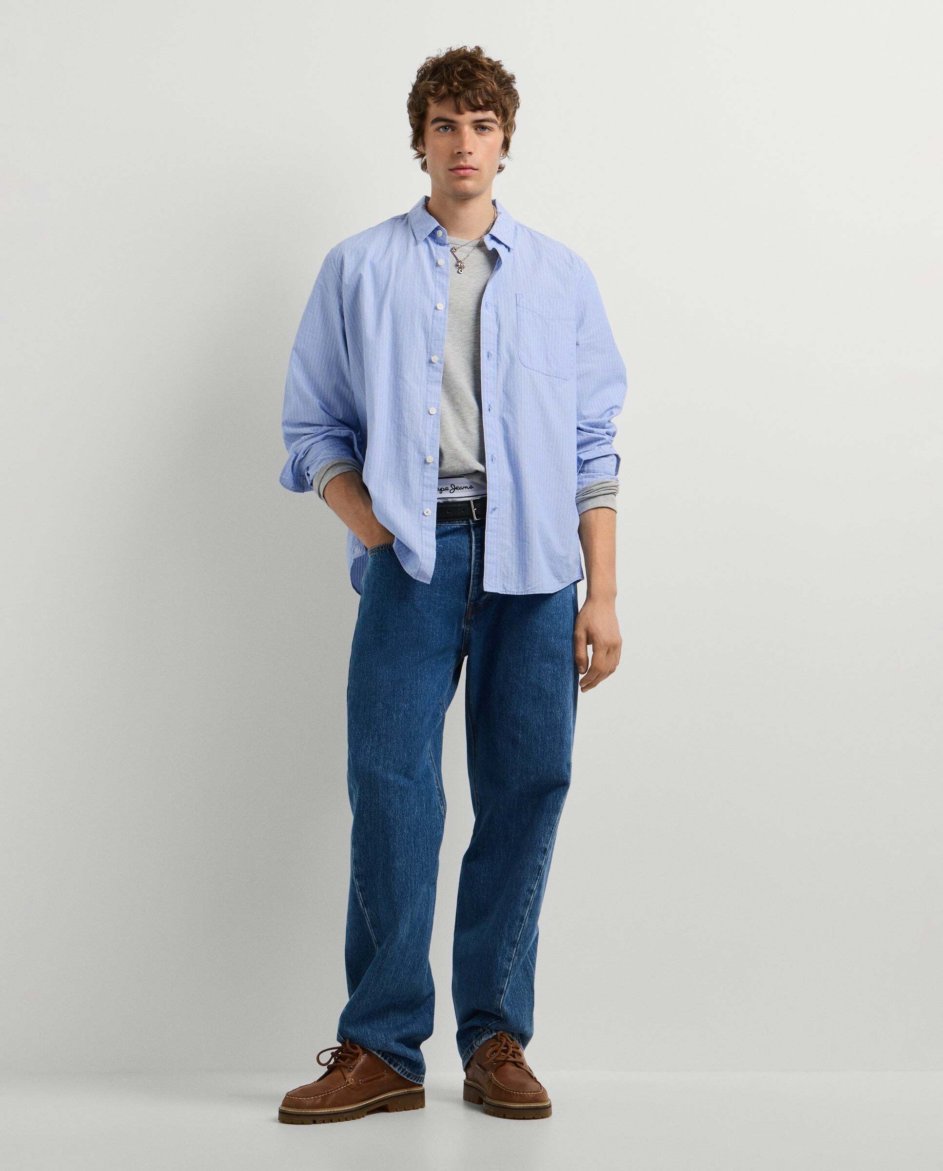 Camisa de hombre popelín rayas fit regular - Pepe Jeans - Azul porcelana Azul porcelana-2