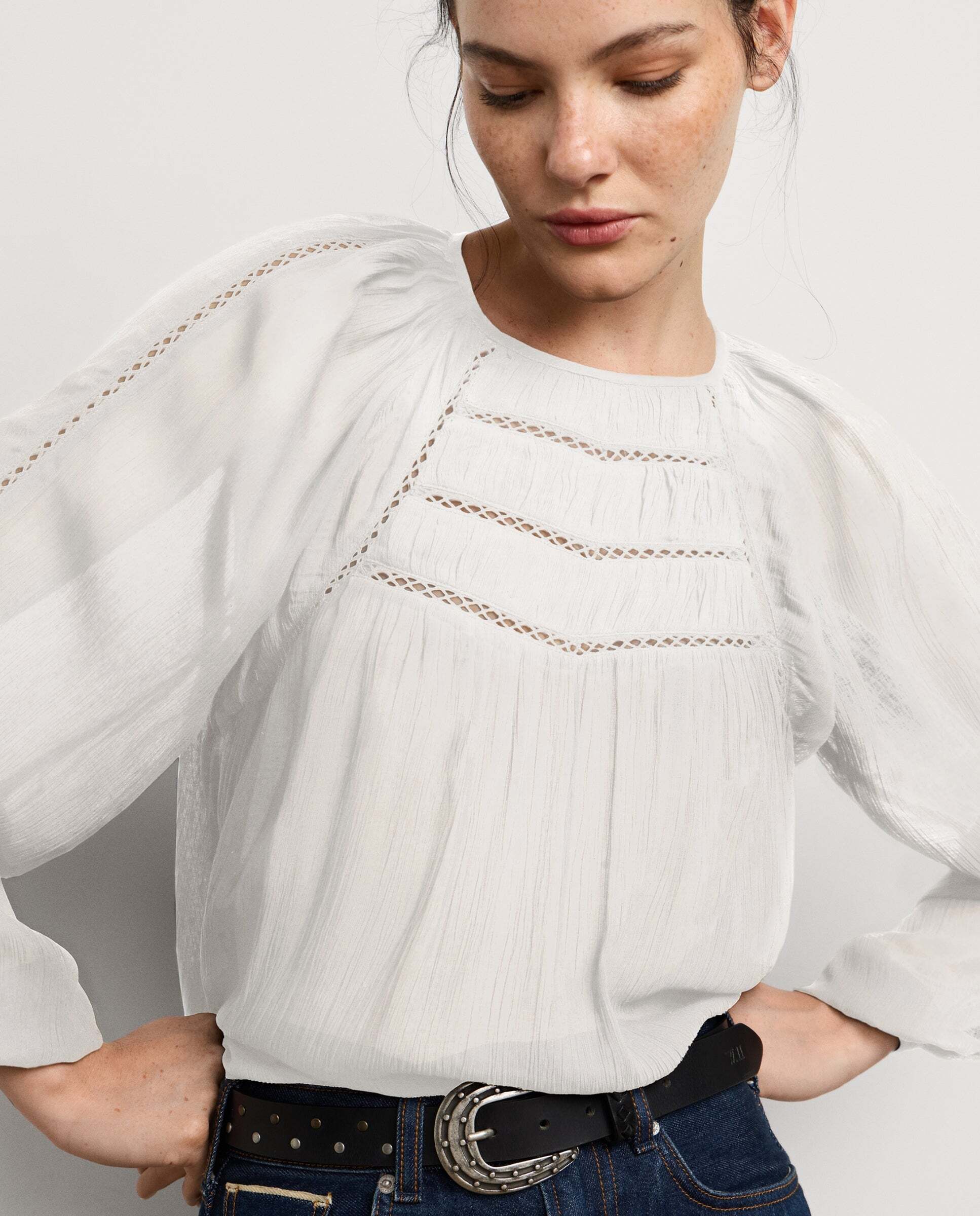 Blusa de mujer fluida detalles bordados - Pepe Jeans - Blanco Blanco-1