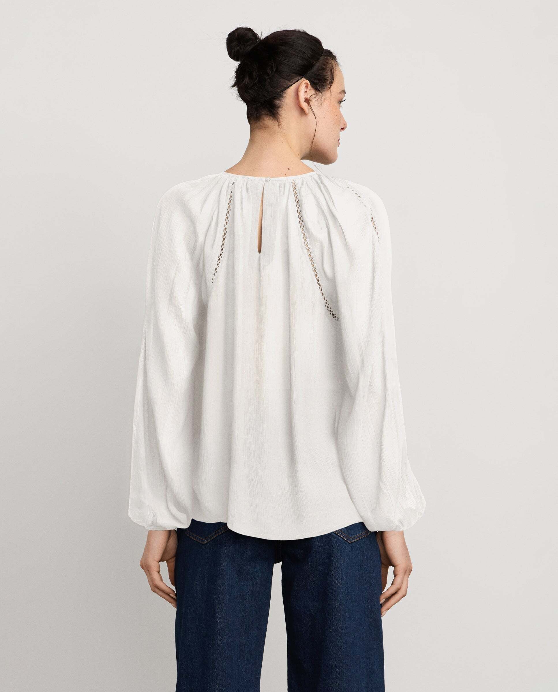 Blusa de mujer fluida detalles bordados - Pepe Jeans - Blanco Blanco-3