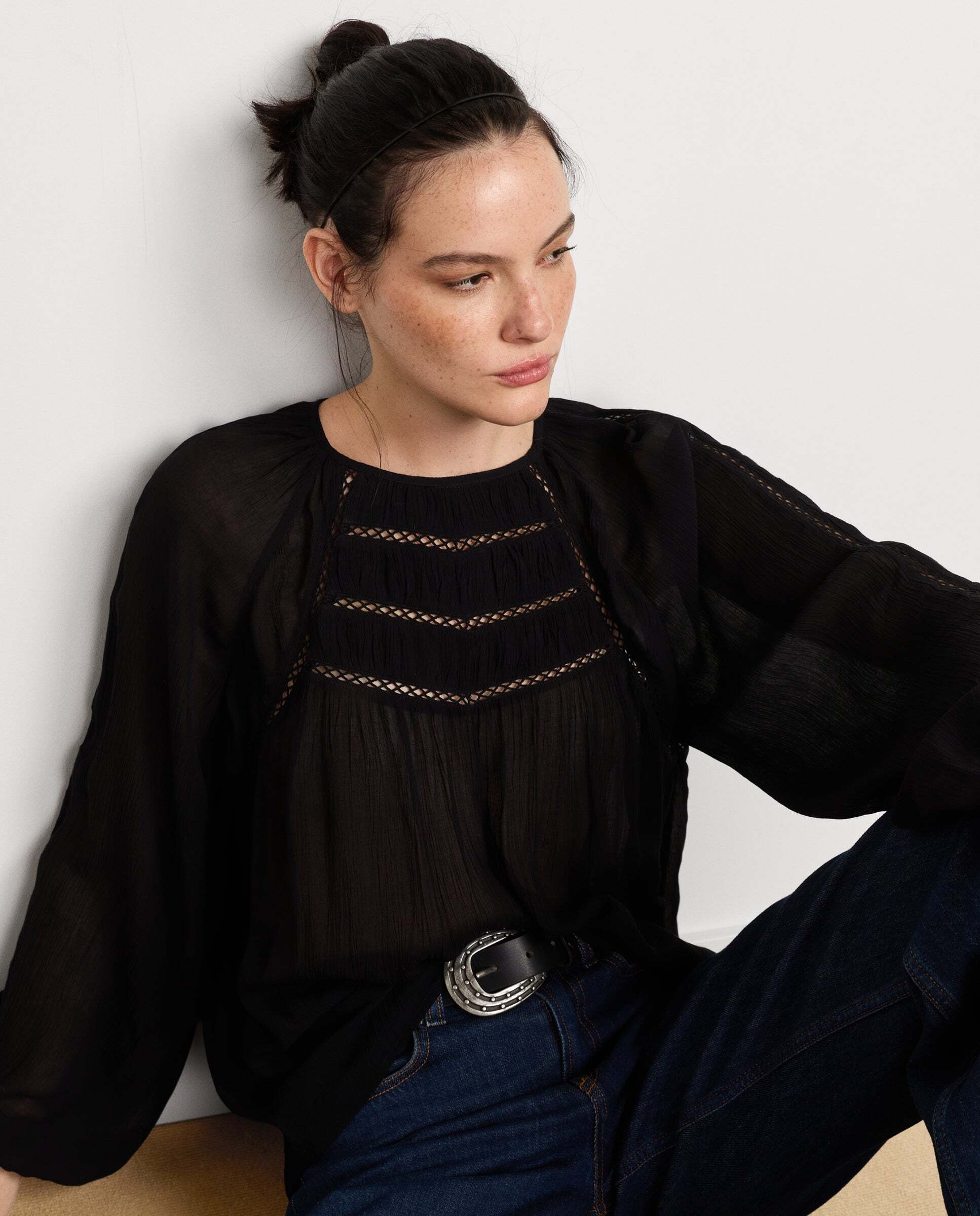 Blusa de mujer fluida detalles bordados - Pepe Jeans - Negro Negro-1
